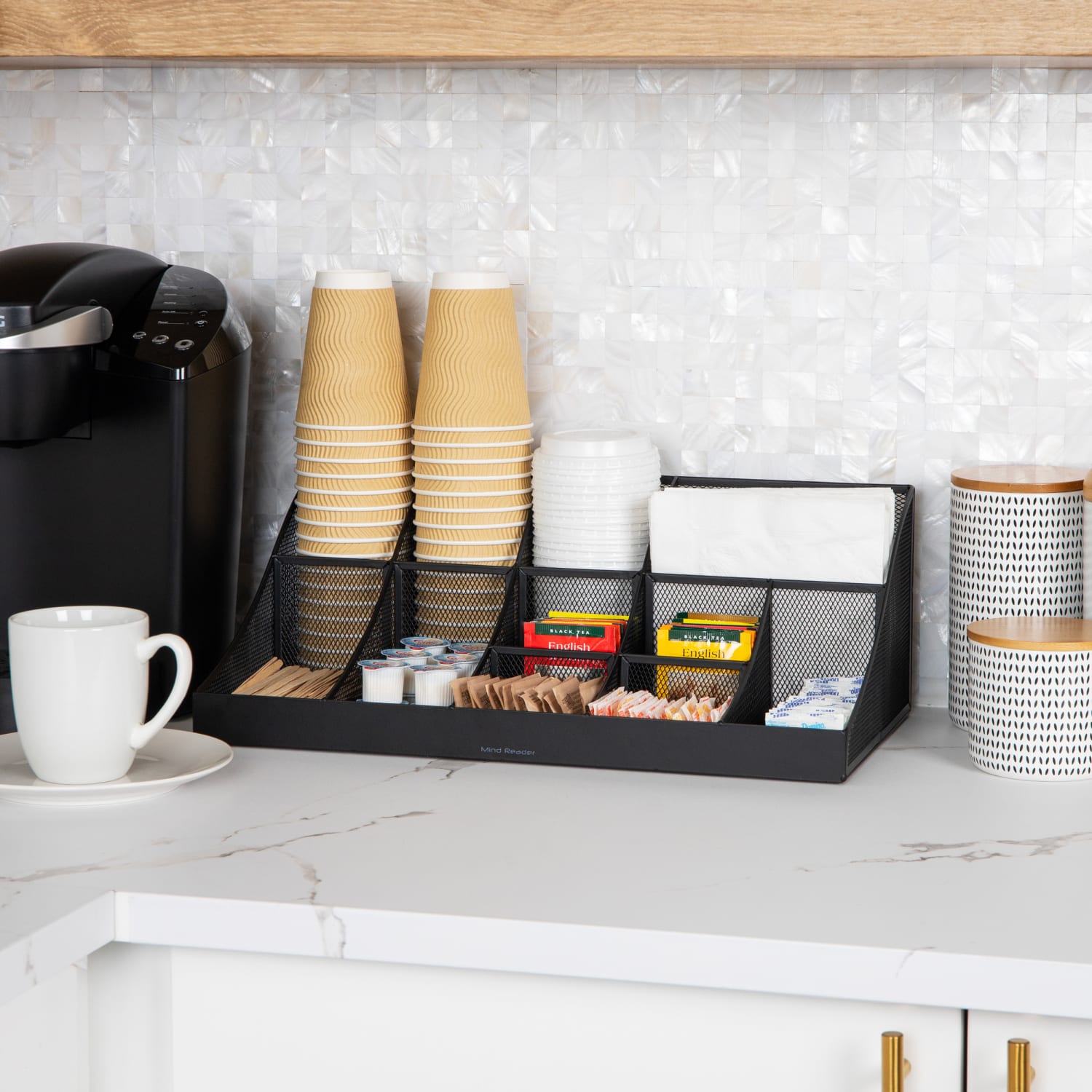 Mind Reader 11-Compartment Coffee Cup and Condiment Organizer, 6-53/8inH x 9-1/2inW x 17-63/8inD, Black - Image 4