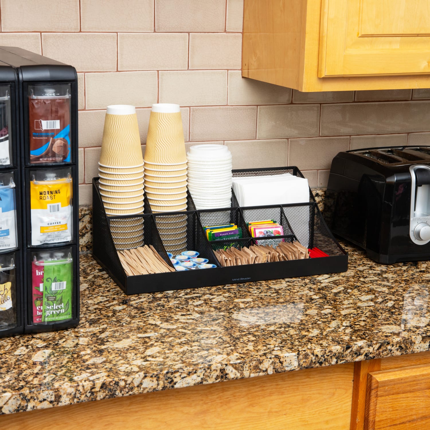 Mind Reader 11-Compartment Coffee Cup and Condiment Organizer, 6-53/8inH x 9-1/2inW x 17-63/8inD, Black - Image 6