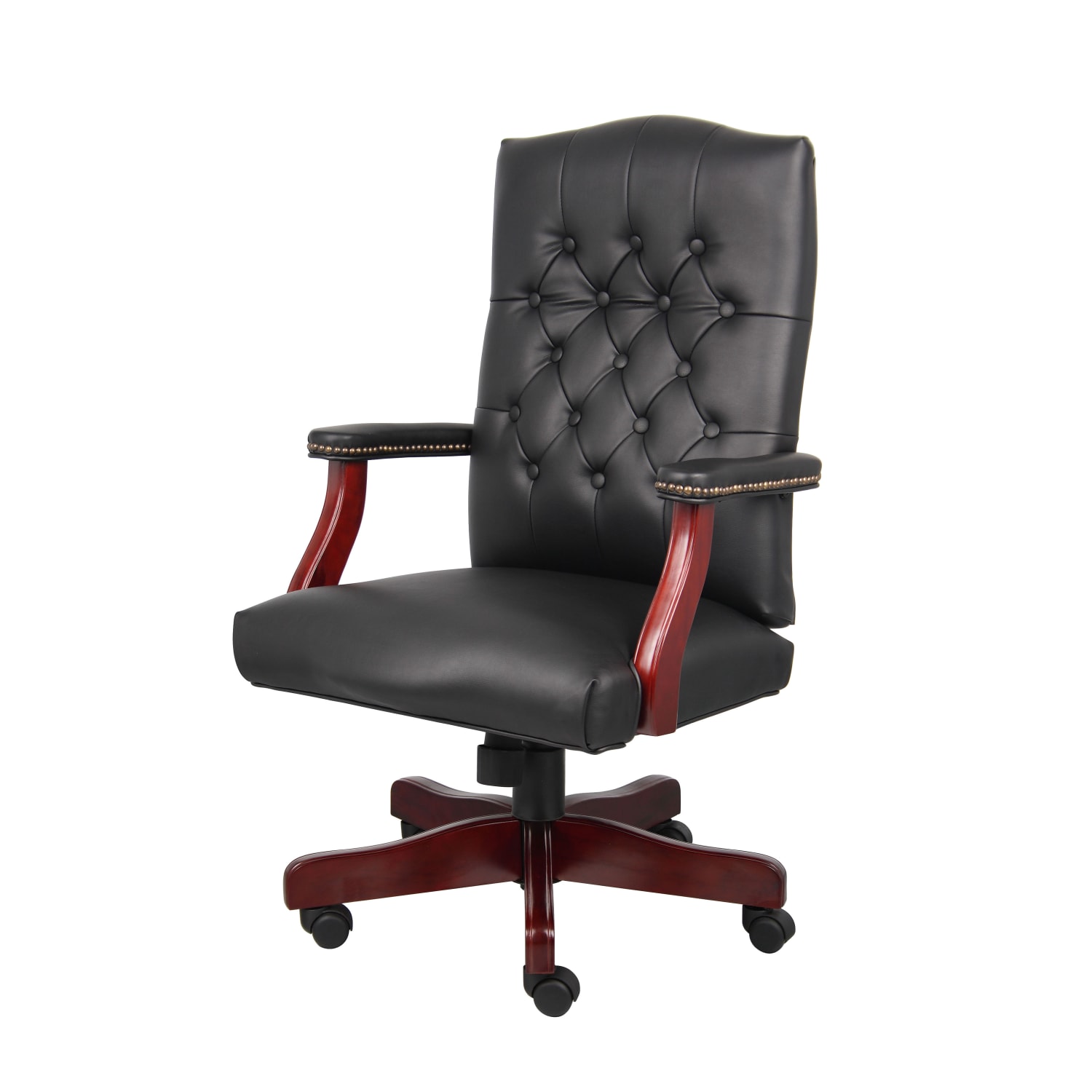 Boss Office Products Traditional Ergonomic High Back Executive Chair 47inHBlackMahogany PopularChairscom