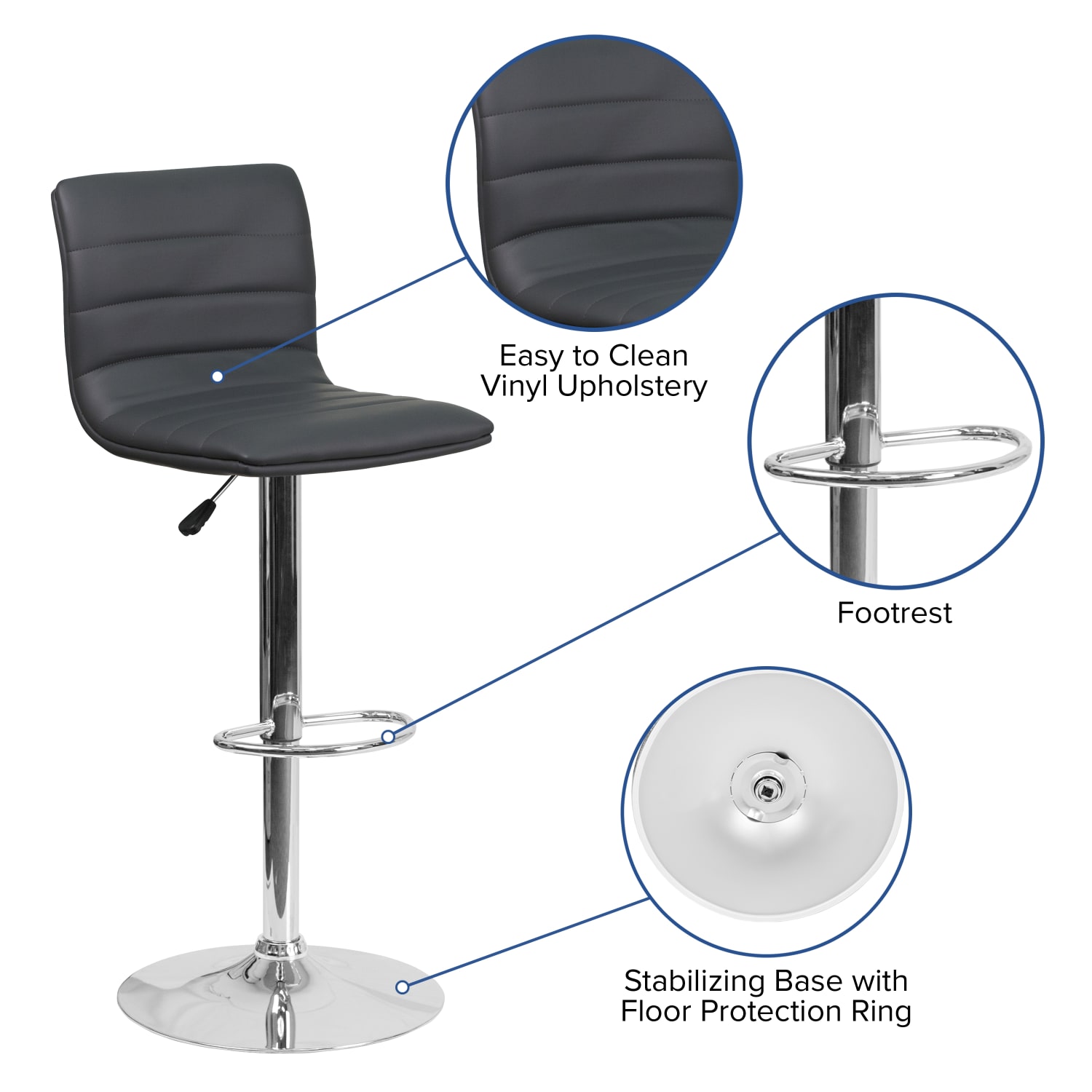 Flash Furniture Contemporary Adjustable Bar Stools Gray VinylChrome Frame PopularChairscom