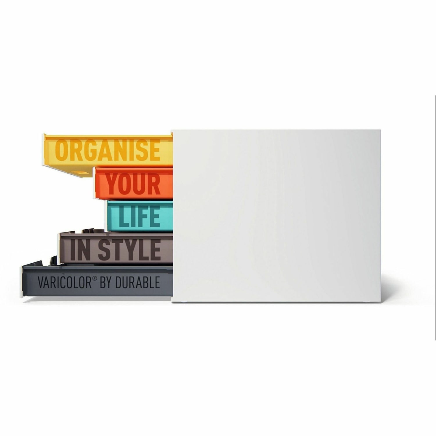 DURABLE VARICOLOR MIX 5 Drawer Desktop Storage Box, White/Multicolor - 5 Drawer(s) - 11in Height x 11.50in Width x 14in Depth - Desktop - White - Plastic - 1 Each - Image 3