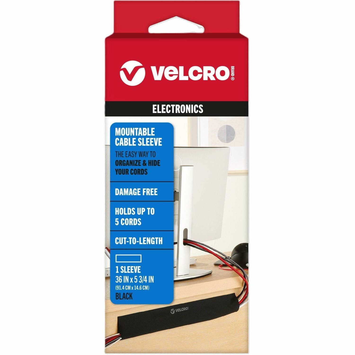 VELCRO Mountable Cut-To-Length Cable Sleeves - Cable Sleeve - Black - 36in Length - 2 / Pack