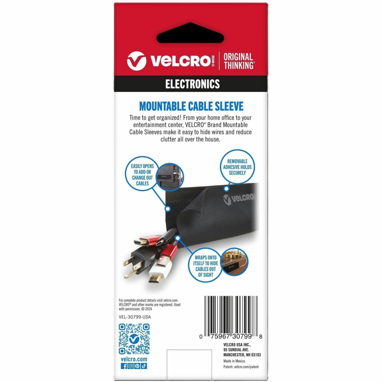 VELCRO Mountable Cut-To-Length Cable Sleeves - Cable Sleeve - Black - 36in Length - 2 / Pack - Image 3
