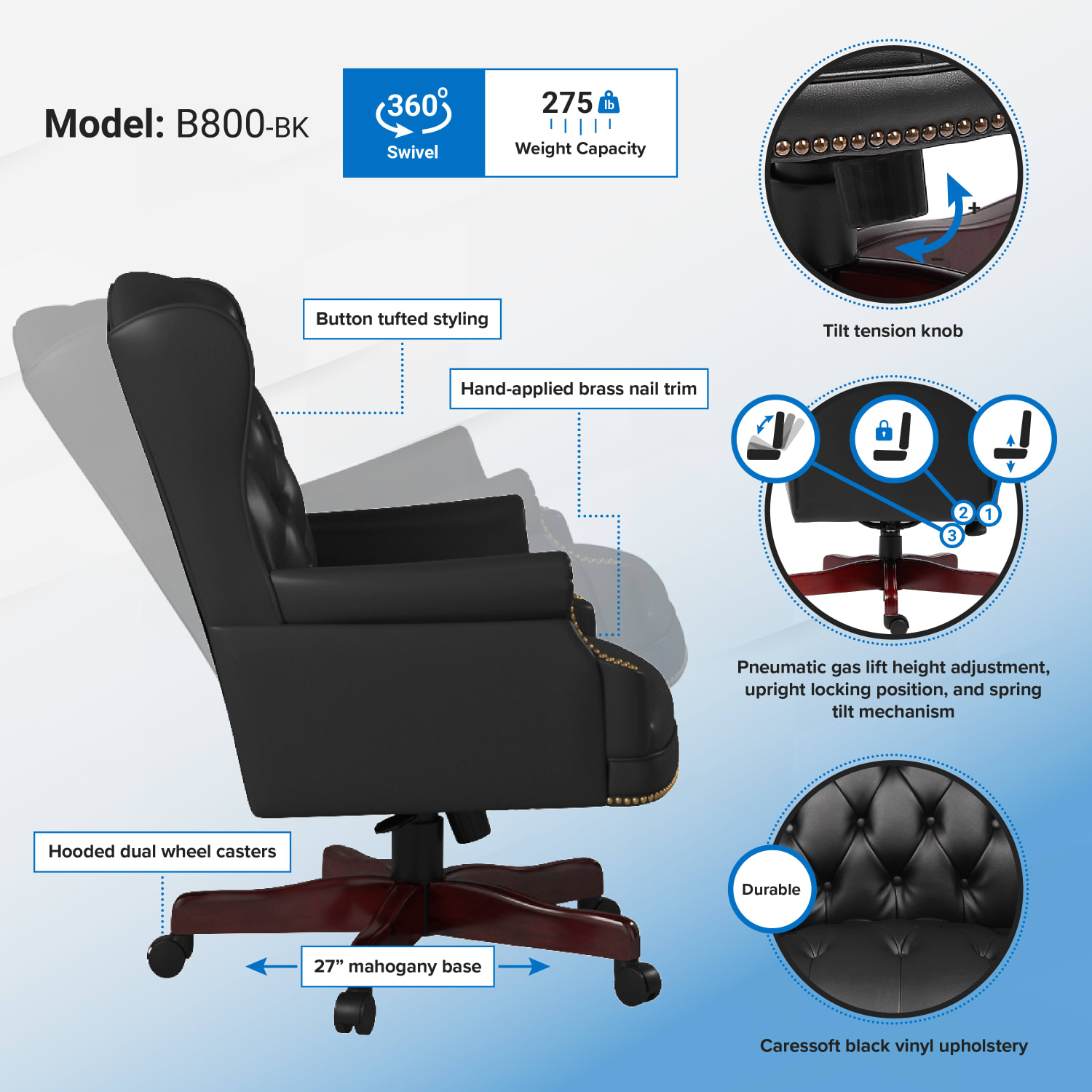 Boss Office Products Traditional Ergonomic Vinyl High Back Executive Chair BlackMahogany PopularChairscom