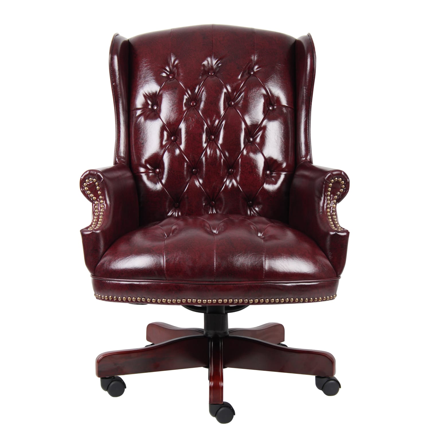 Boss Office Products Traditional Ergonomic High-Back Chair, 44inH, Burgundy/Mahogany