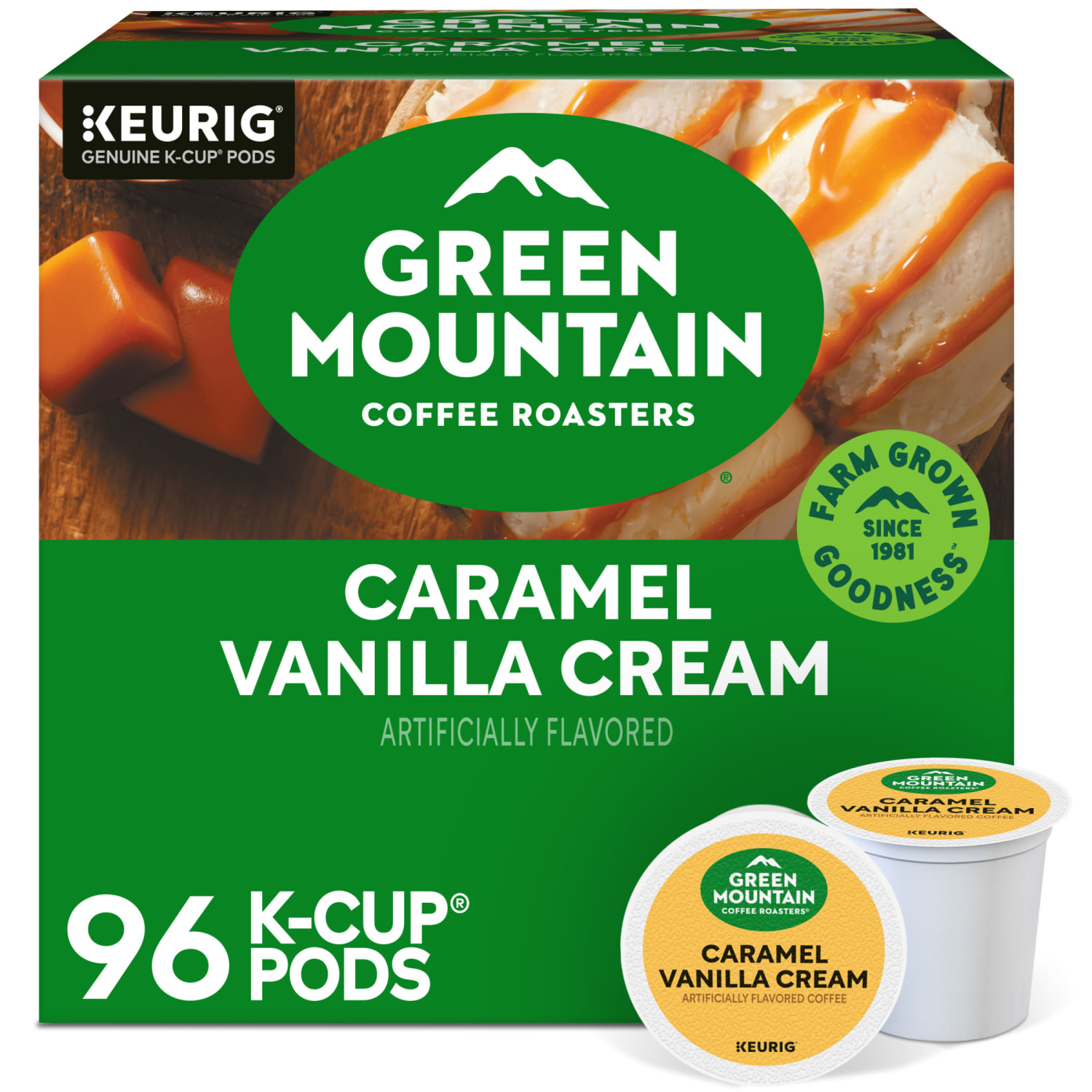 Green Mountain Coffee Single-Serve Coffee K-Cup, Caramel Vanilla, Carton Of 96, 4 x 24 Per Box