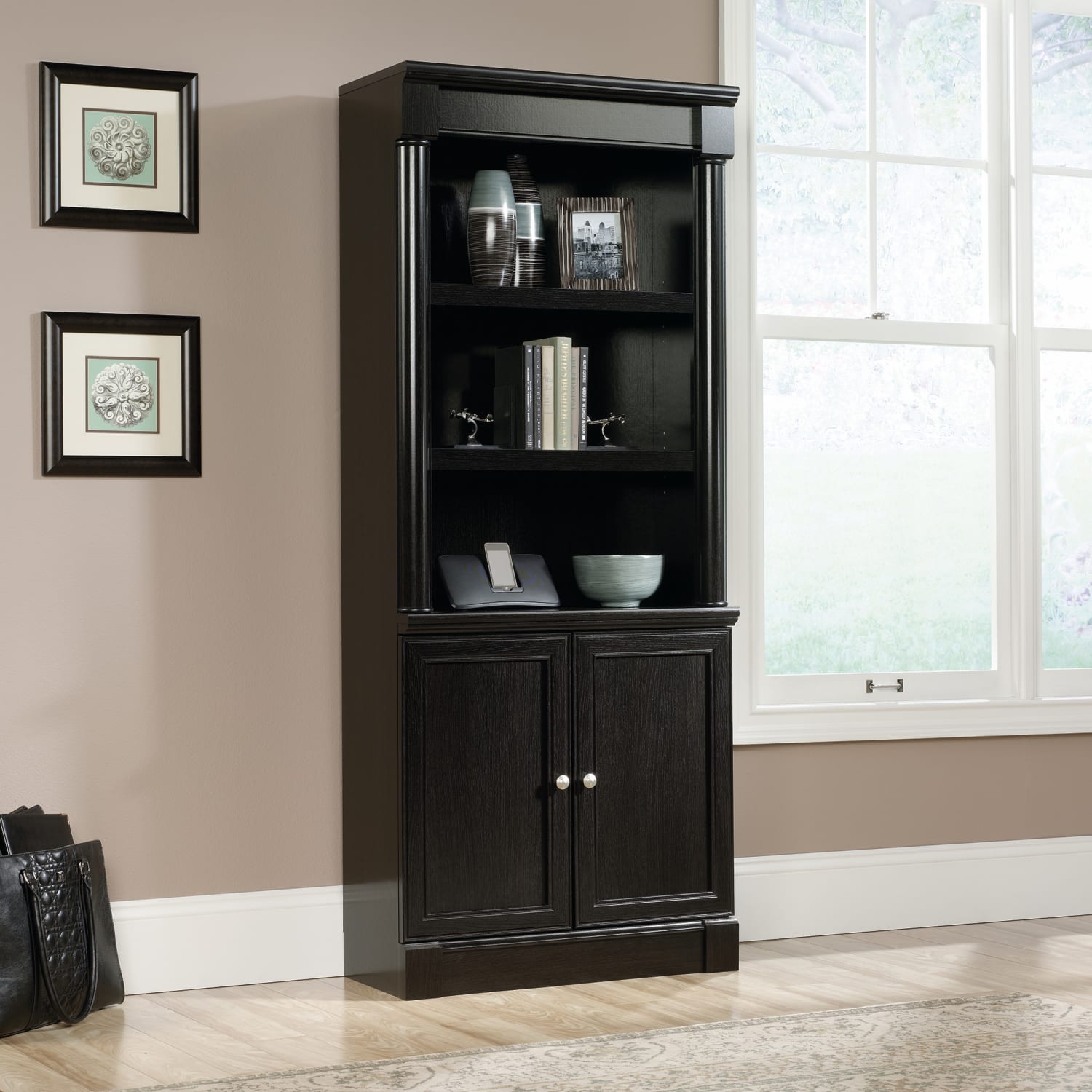 Sauder Palladia 72inH 5-Shelf Traditional Library With Doors, Wind Oak - Image 5