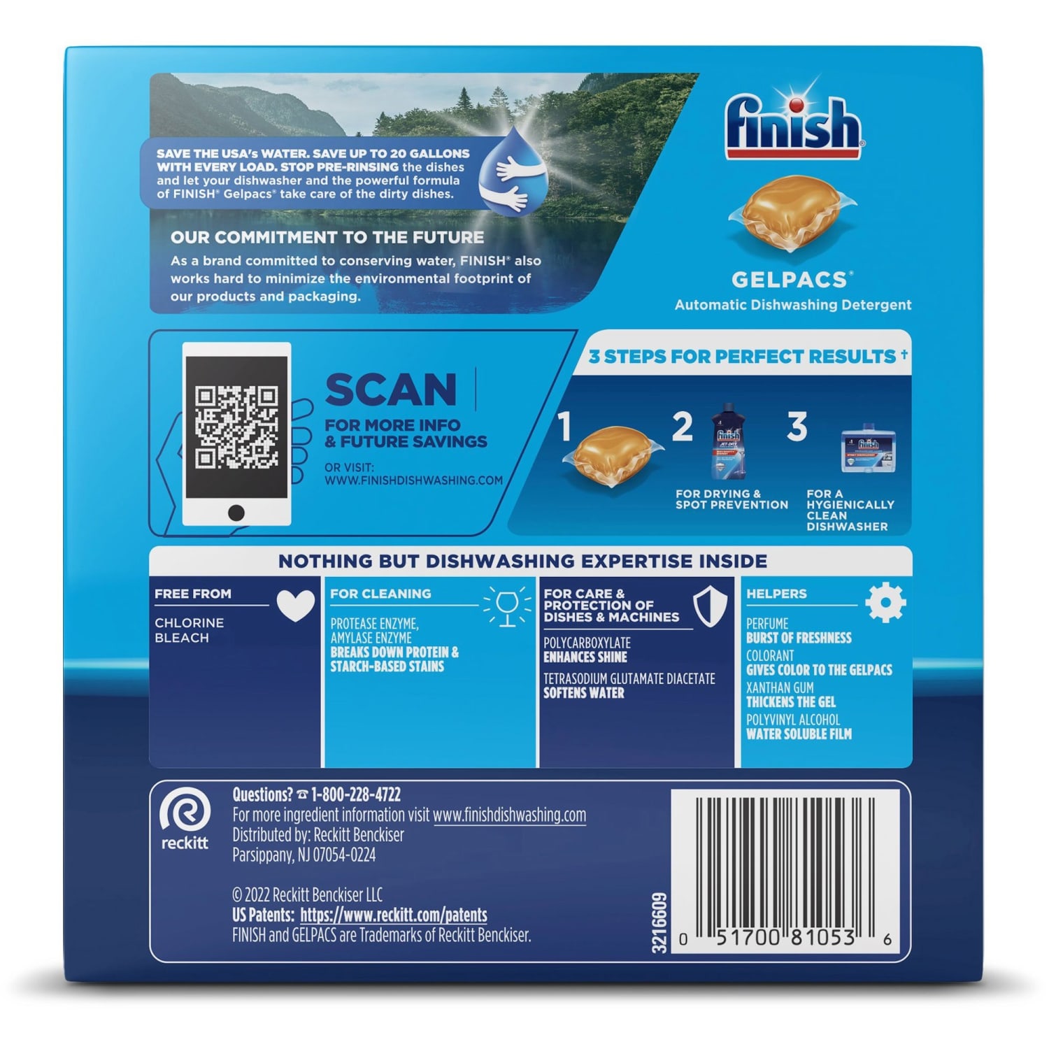 Finish Dishwasher Gel Packs - For Dish, Glass - 1.30 oz (0.08 lb) - Orange Scent - Pre-moistened - Orange - 32 / Box - Image 3
