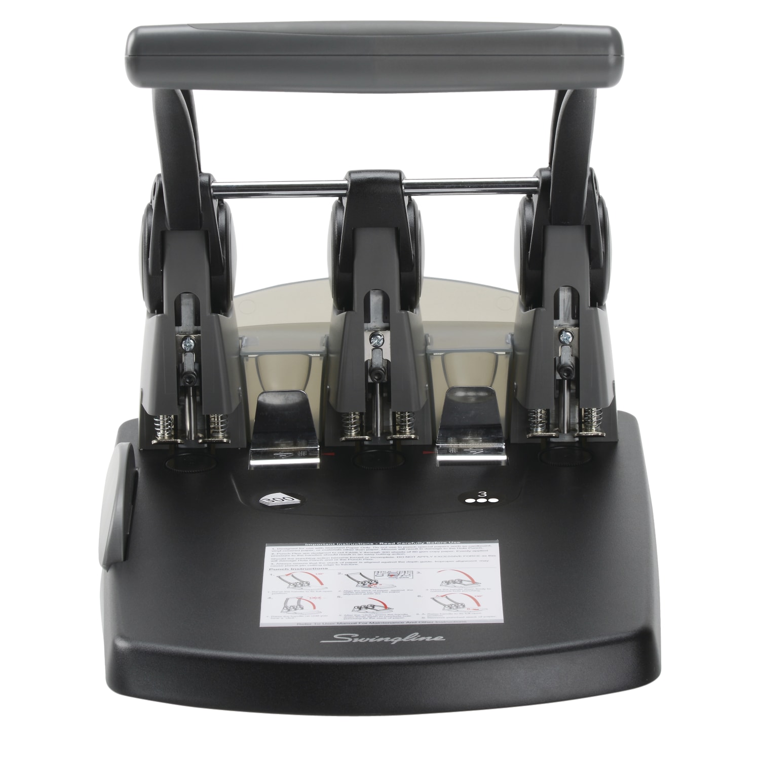 Swingline Extra-High Capacity 3-Hole Punch, 7 3/4in x 12 3/8in x 17 1/8in, Black/Gray - Image 3