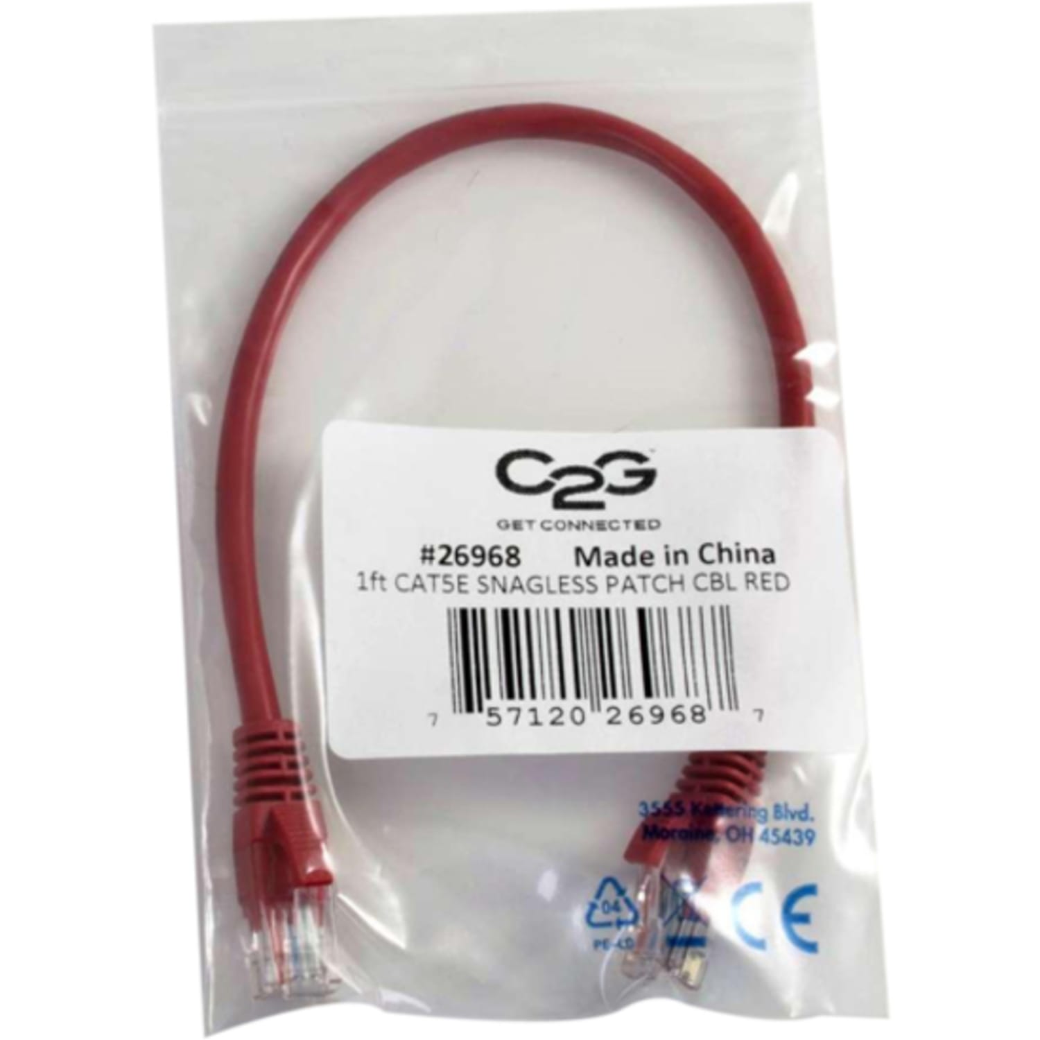 C2G-3ft Cat5e Snagless Unshielded (UTP) Network Patch Cable - Red - Category 5e for Network Device - RJ-45 Male - RJ-45 Male - 3ft - Red - Image 4