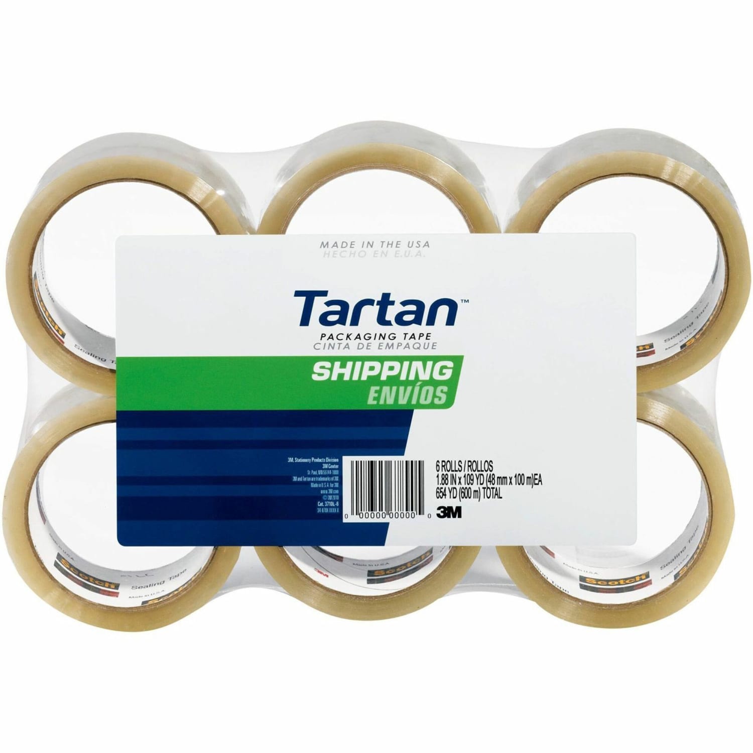 Tartan General-Purpose Packaging Tape - 54.60 yd x 1.88in- 1.9 mil Thickness - 3in Core - Rubber Resin Backing - 37102CRPK