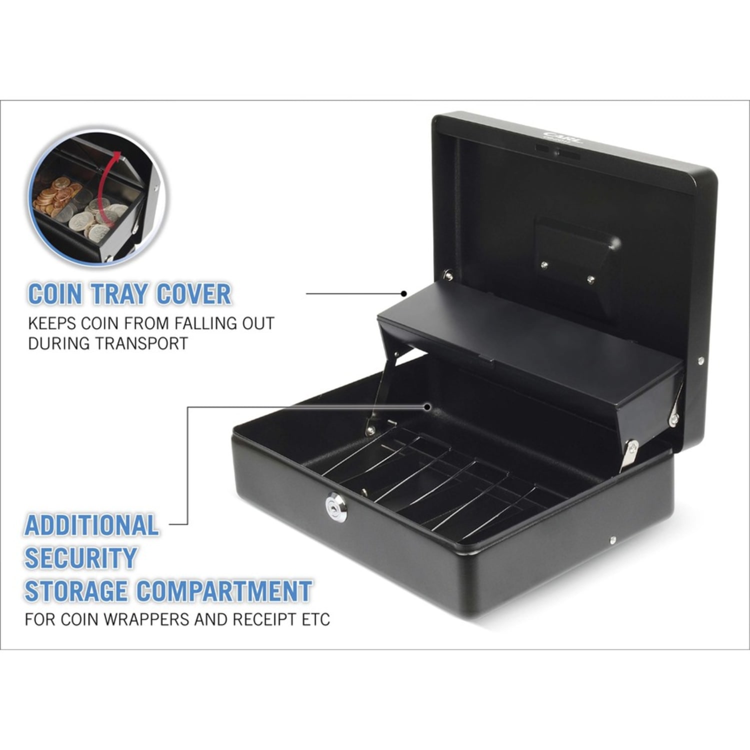 CARL Bill Slots Steel Security Cash Box - 4 Bill - 5 Coin - Steel - Black - 3.5in Height x 10in Width x 7in Depth - Image 5