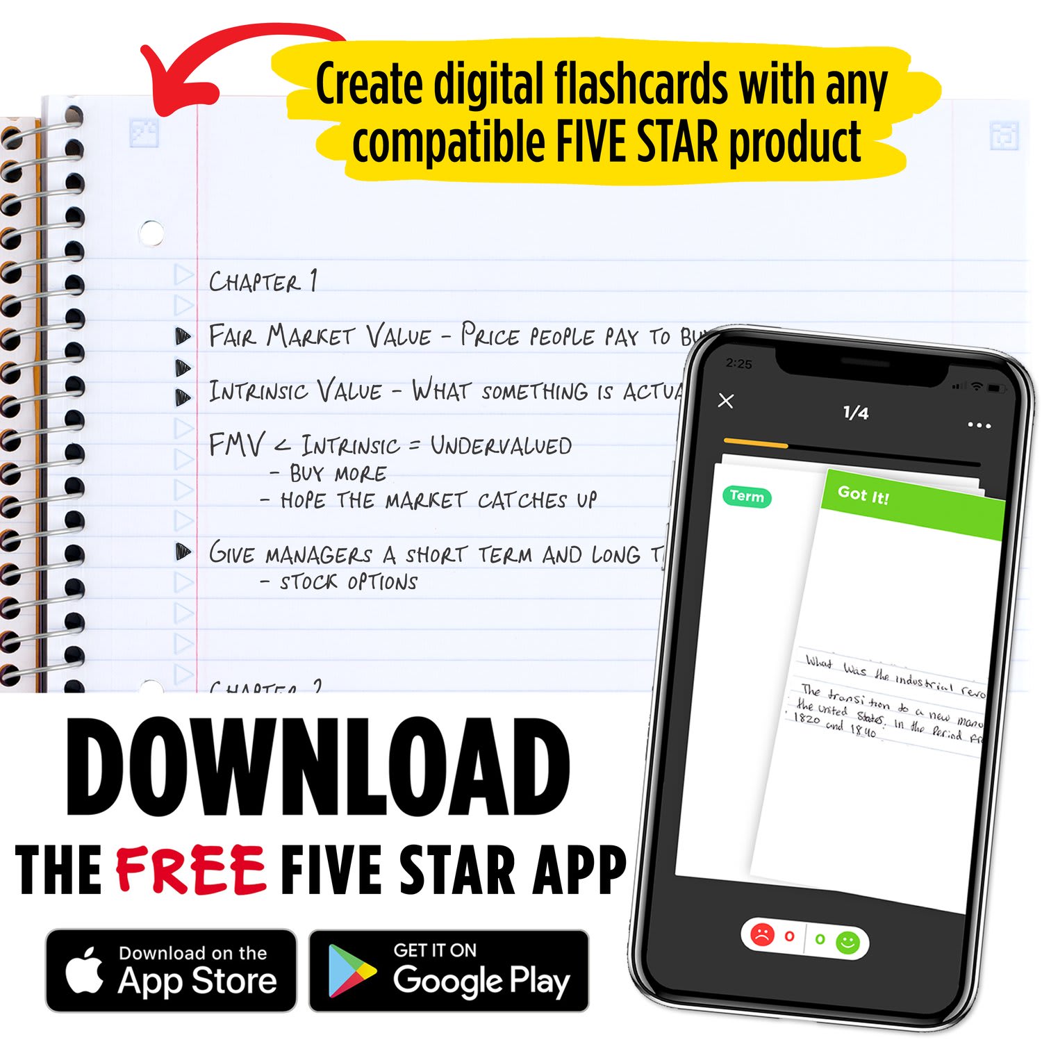 Five Star Wirebound Notebook Plus Study App, 8-1/2in x 11in, 5 Subject, College Ruled, 200 Sheets, Red - Image 4