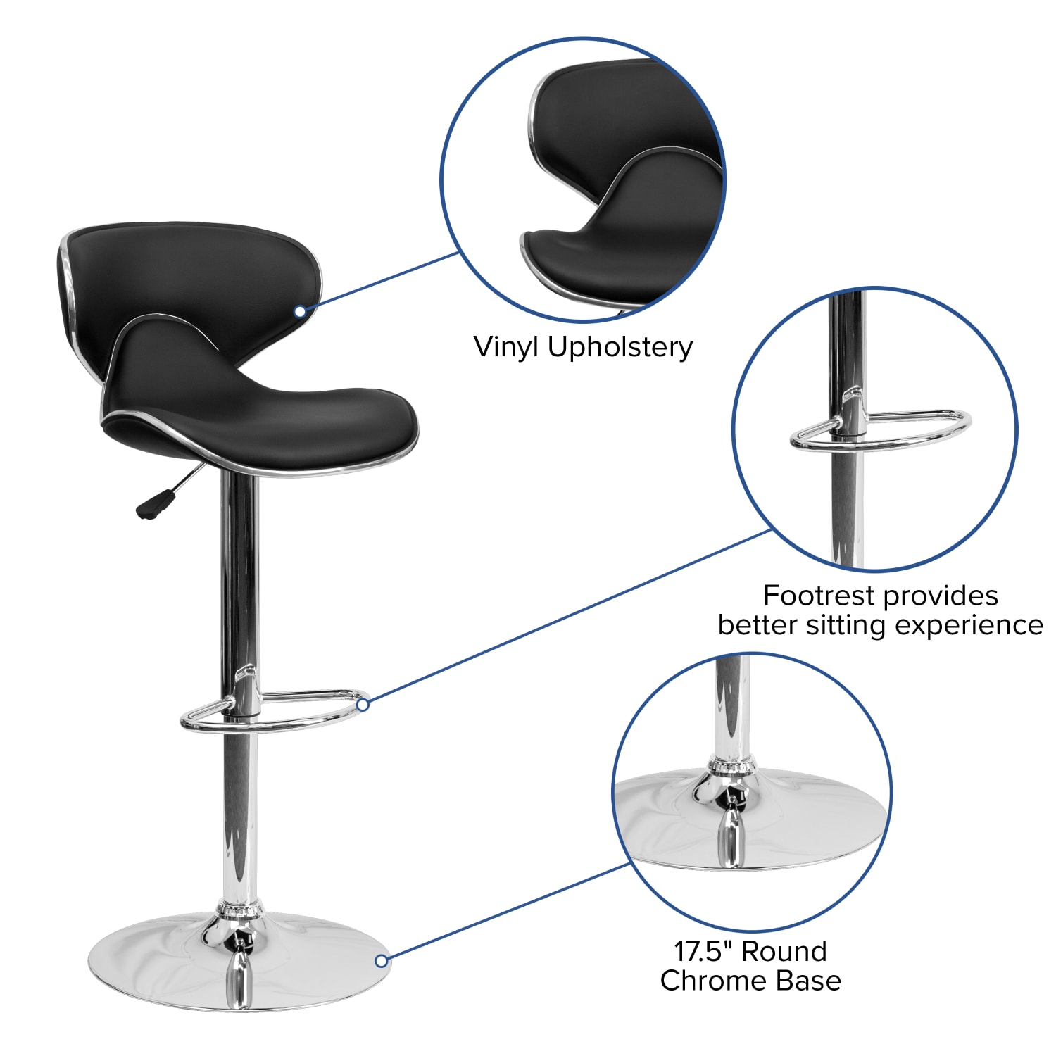 Flash Furniture Cozy Mid-Back Adjustable Bar Stool, Gray/Black - Image 6