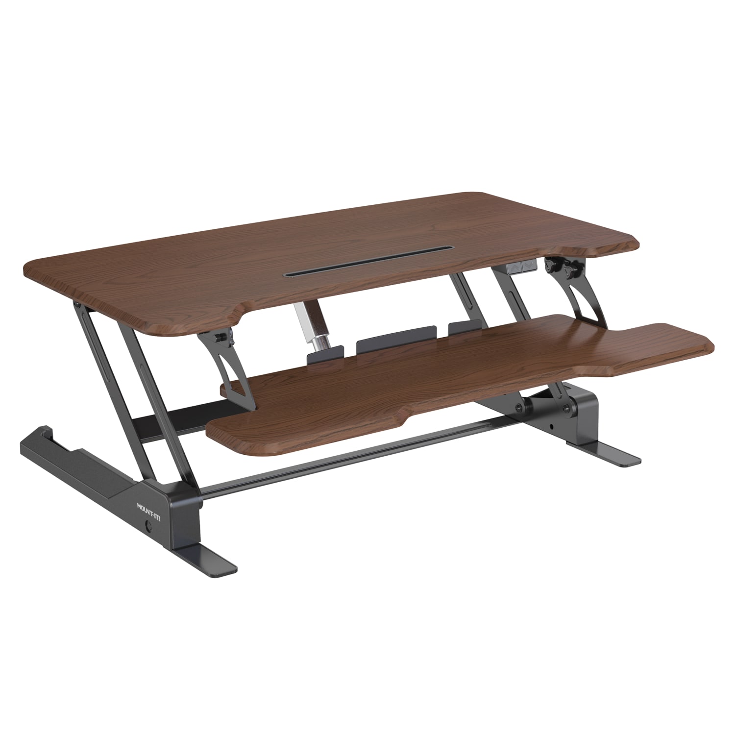 Mount-It! Electric Standing Desk Converter With Adjustable Height And 38inW Desktop, Dark Walnut