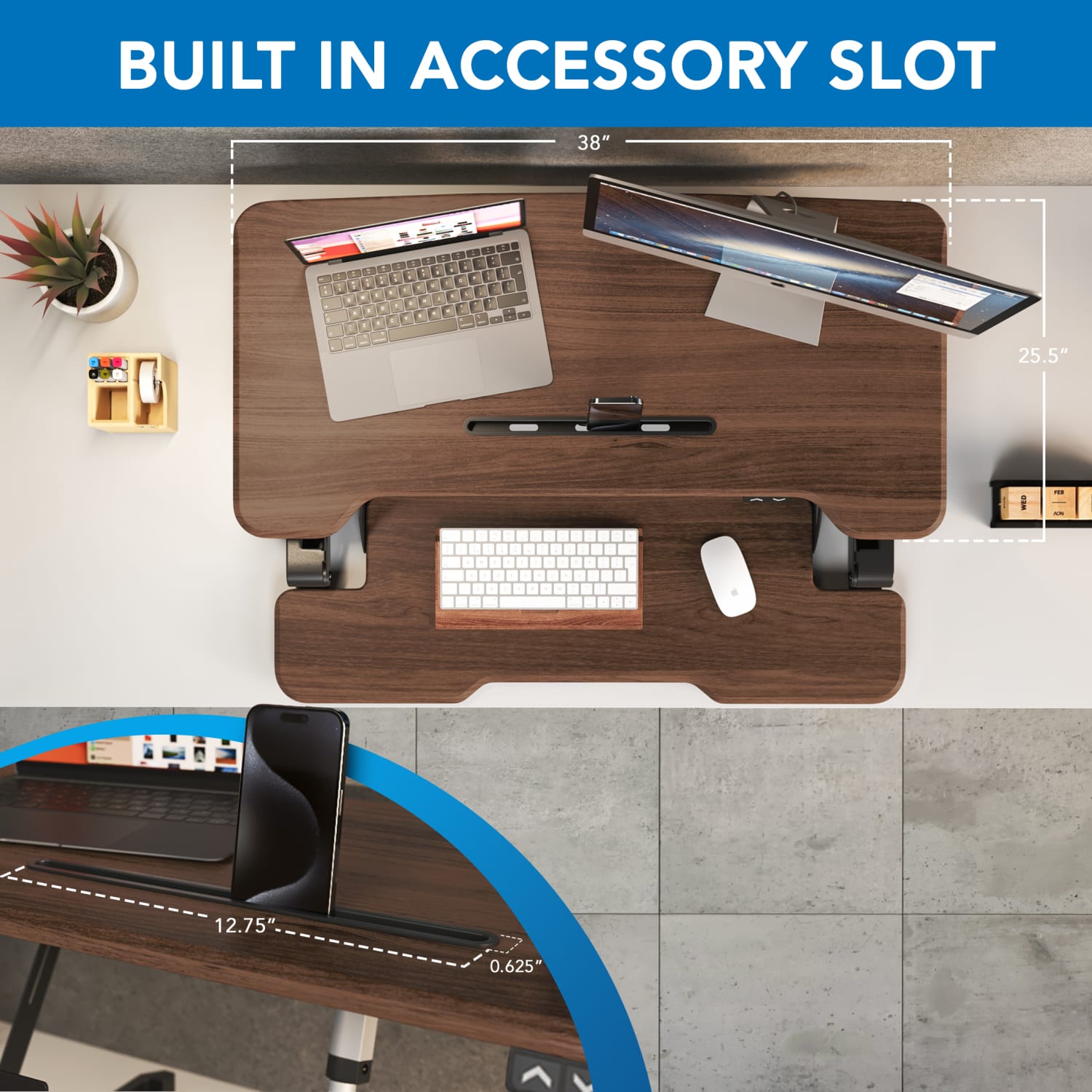 Mount-It! Electric Standing Desk Converter With Adjustable Height And 38inW Desktop, Dark Walnut - Image 4