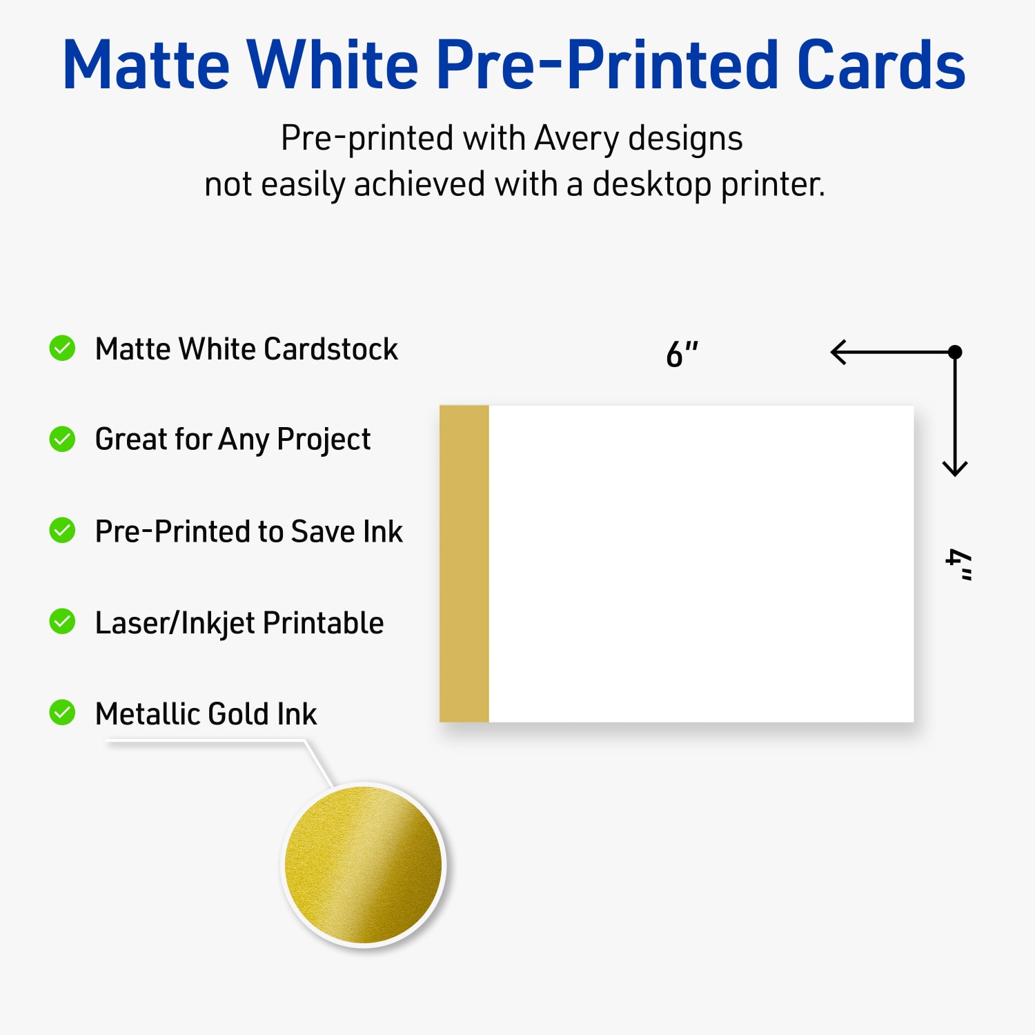 Avery Printable Postcards With Sure Feed Technology, 4in x 6in, Matte White With Preprinted Gold-Dipped Edge, Pack Of 20 - Image 4