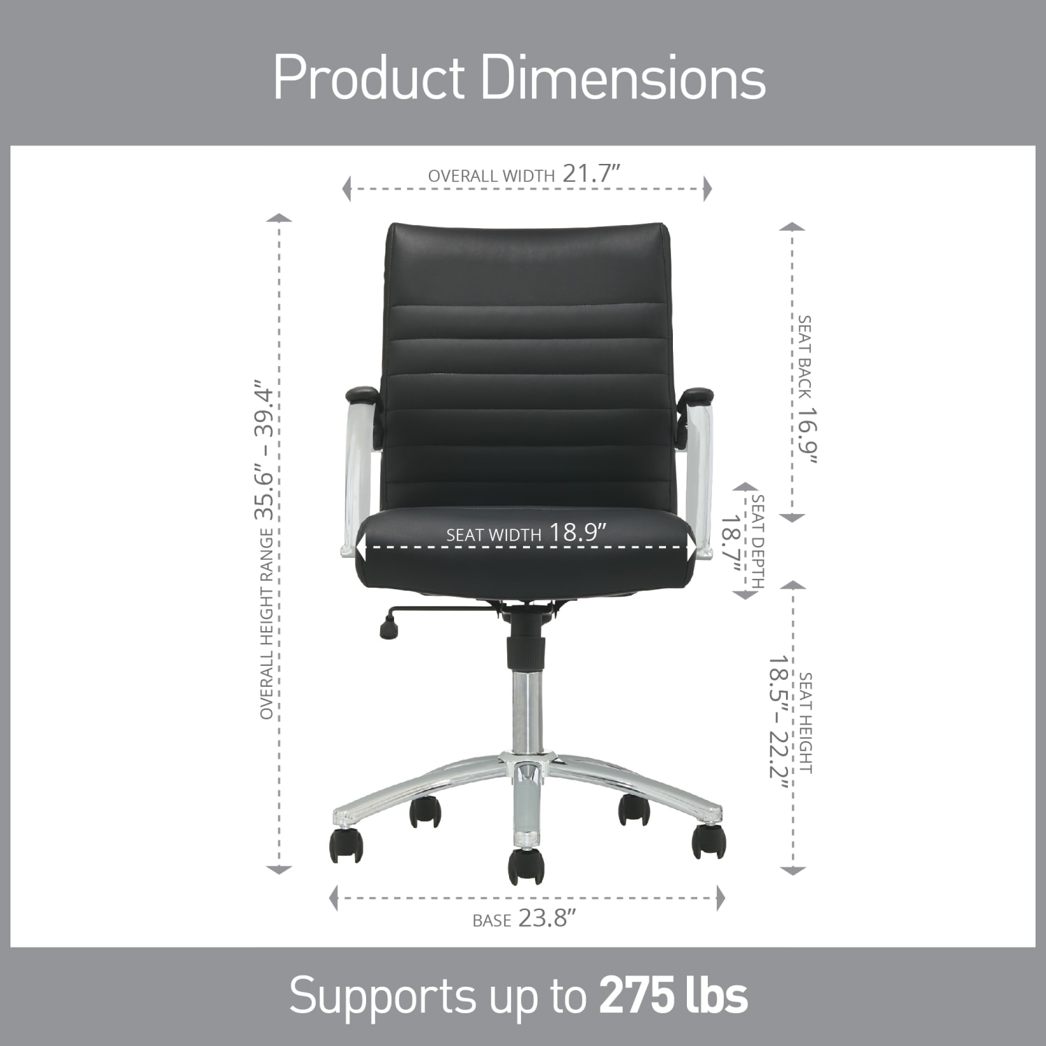 Realspace Modern Comfort Winsley Bonded Leather Mid Back Manager Office Chair BlackSilver BIFMA Compliant PopularChairscom