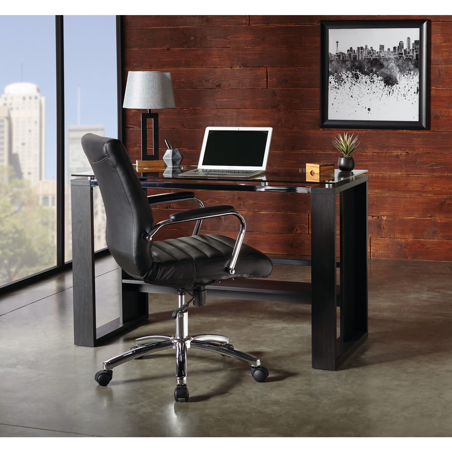 Realspace Modern Comfort Winsley Bonded Leather Mid Back Manager Office Chair BlackSilver BIFMA Compliant PopularChairscom
