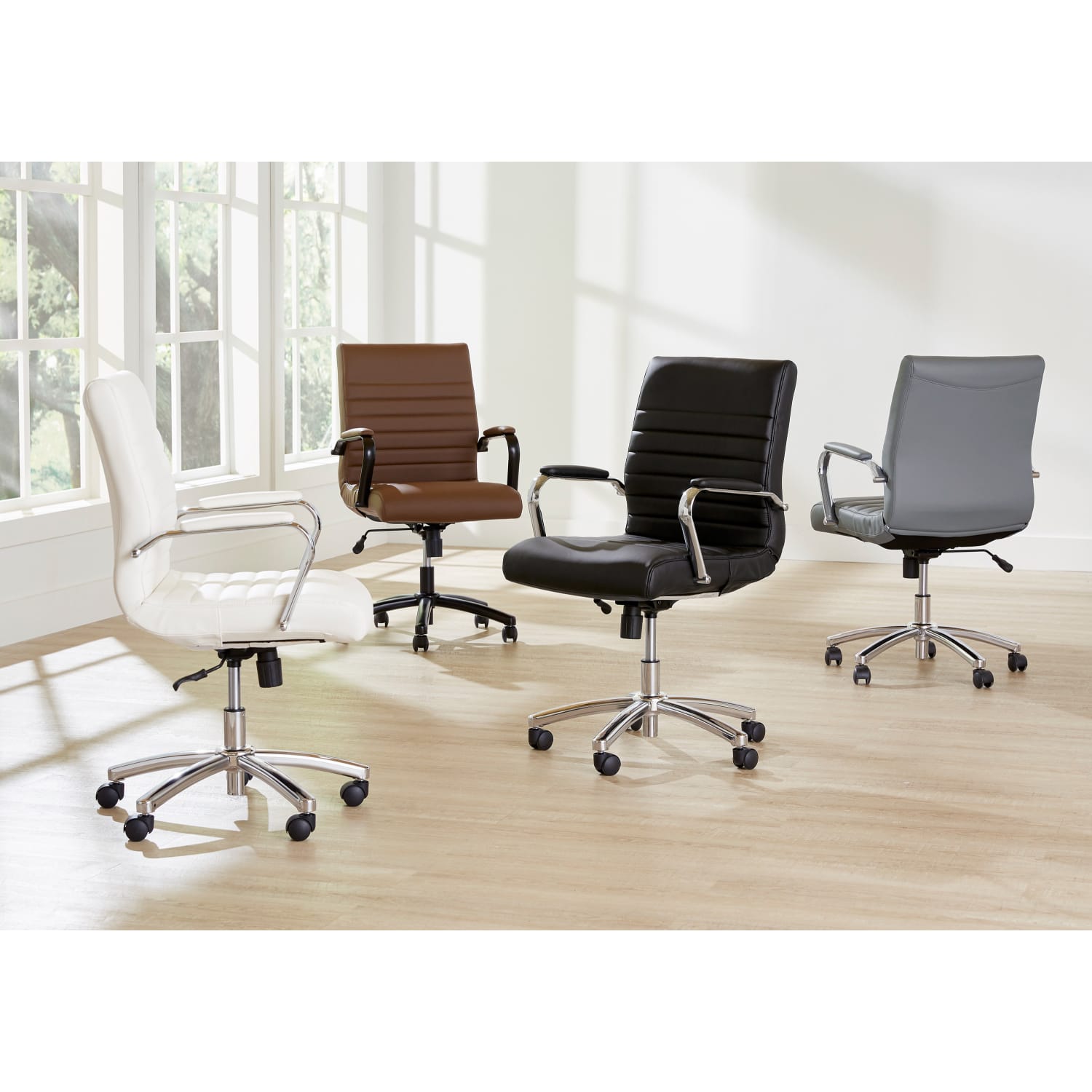 Realspace Modern Comfort Winsley Bonded Leather Mid Back Manager Office Chair BlackSilver BIFMA Compliant PopularChairscom