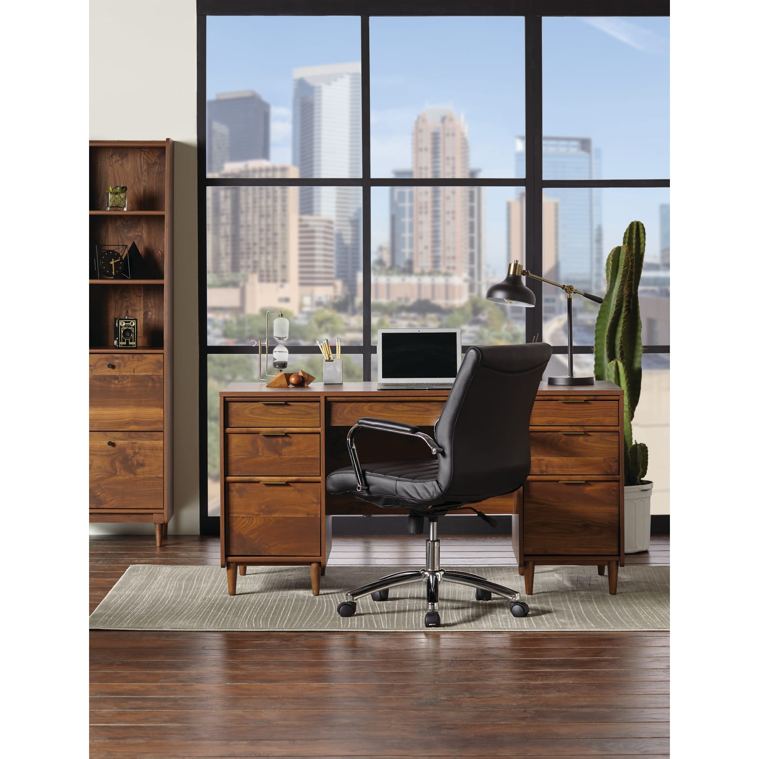 Realspace Modern Comfort Winsley Bonded Leather Mid Back Manager Office Chair BlackSilver BIFMA Compliant PopularChairscom