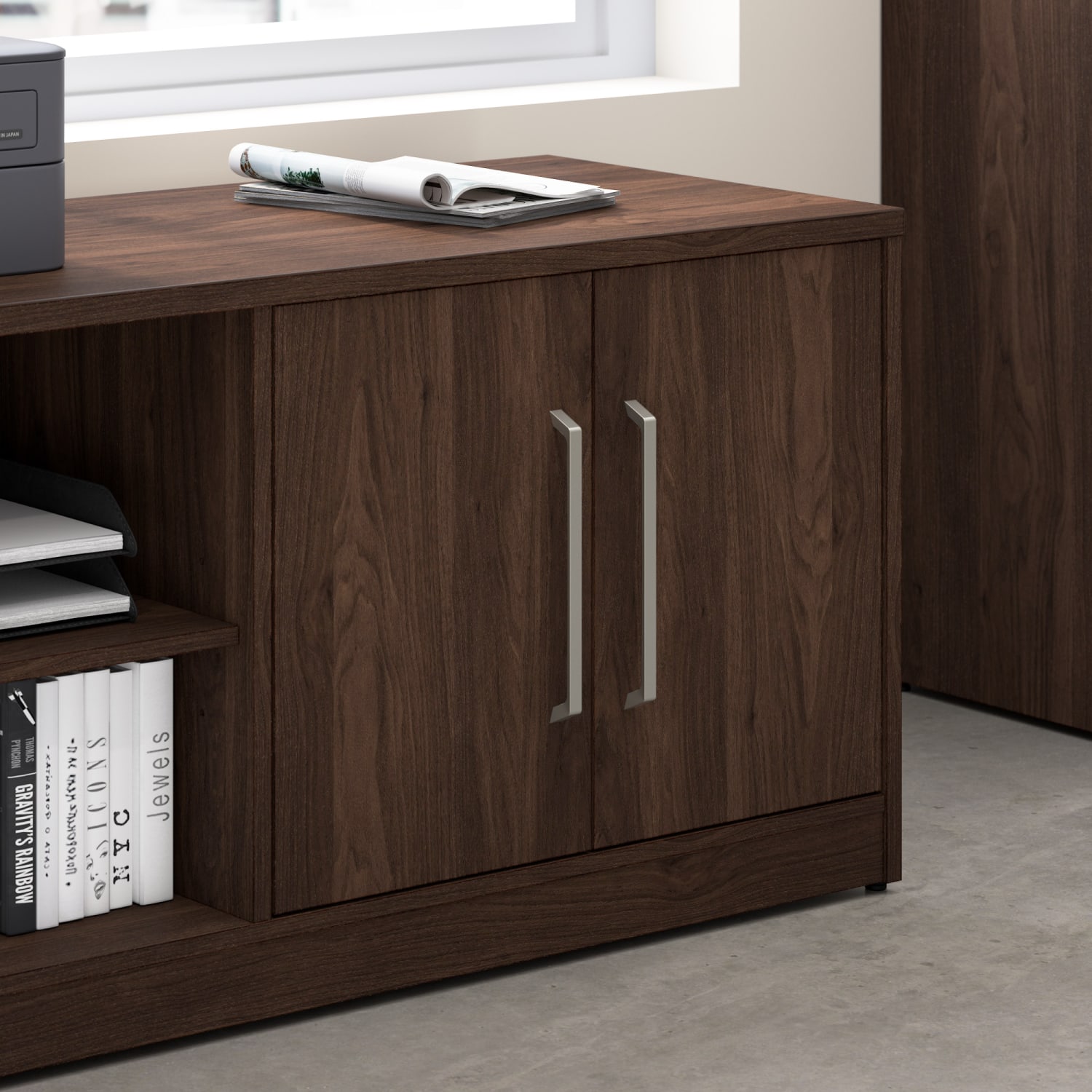 Bush Business Furniture Vista 59inW Low Storage Cabinet with Doors and Shelves, Black Walnut, Standard Delivery - Image 5