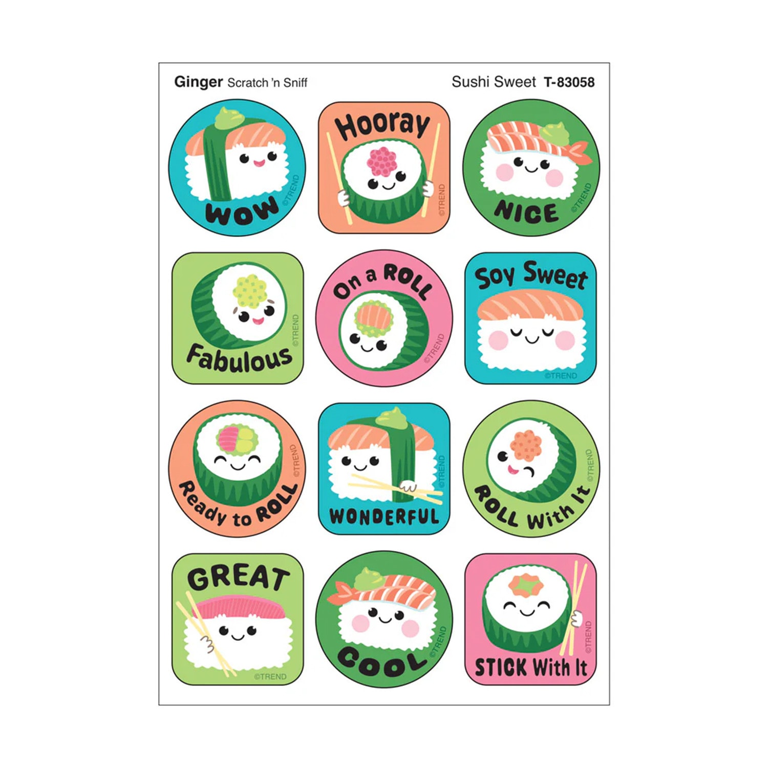 TREND Stinky Stickers, Sushi Sweet, Ginger Scent, 48 Per Pack, Set Of 6 Packs - Image 3
