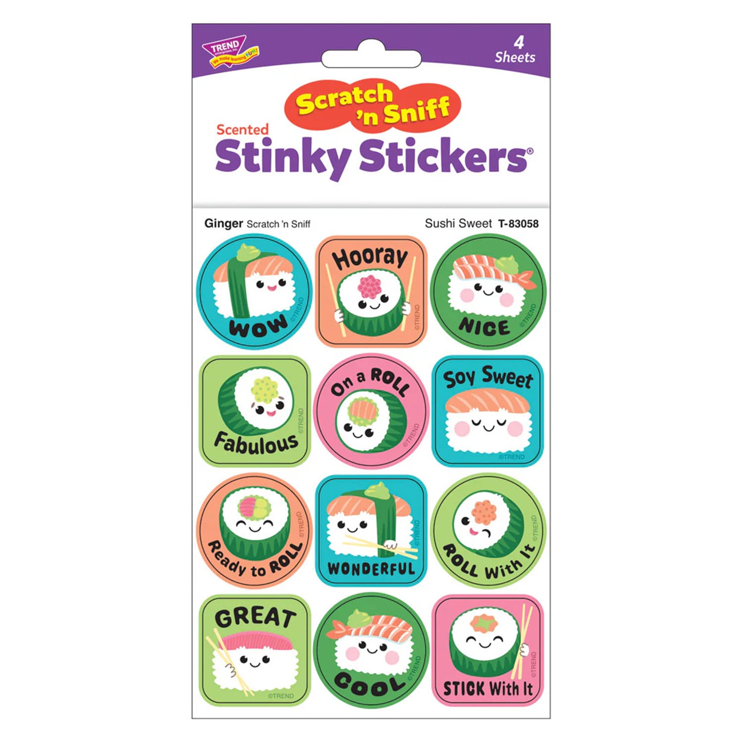 TREND Stinky Stickers, Sushi Sweet, Ginger Scent, 48 Per Pack, Set Of 6 Packs - Image 4