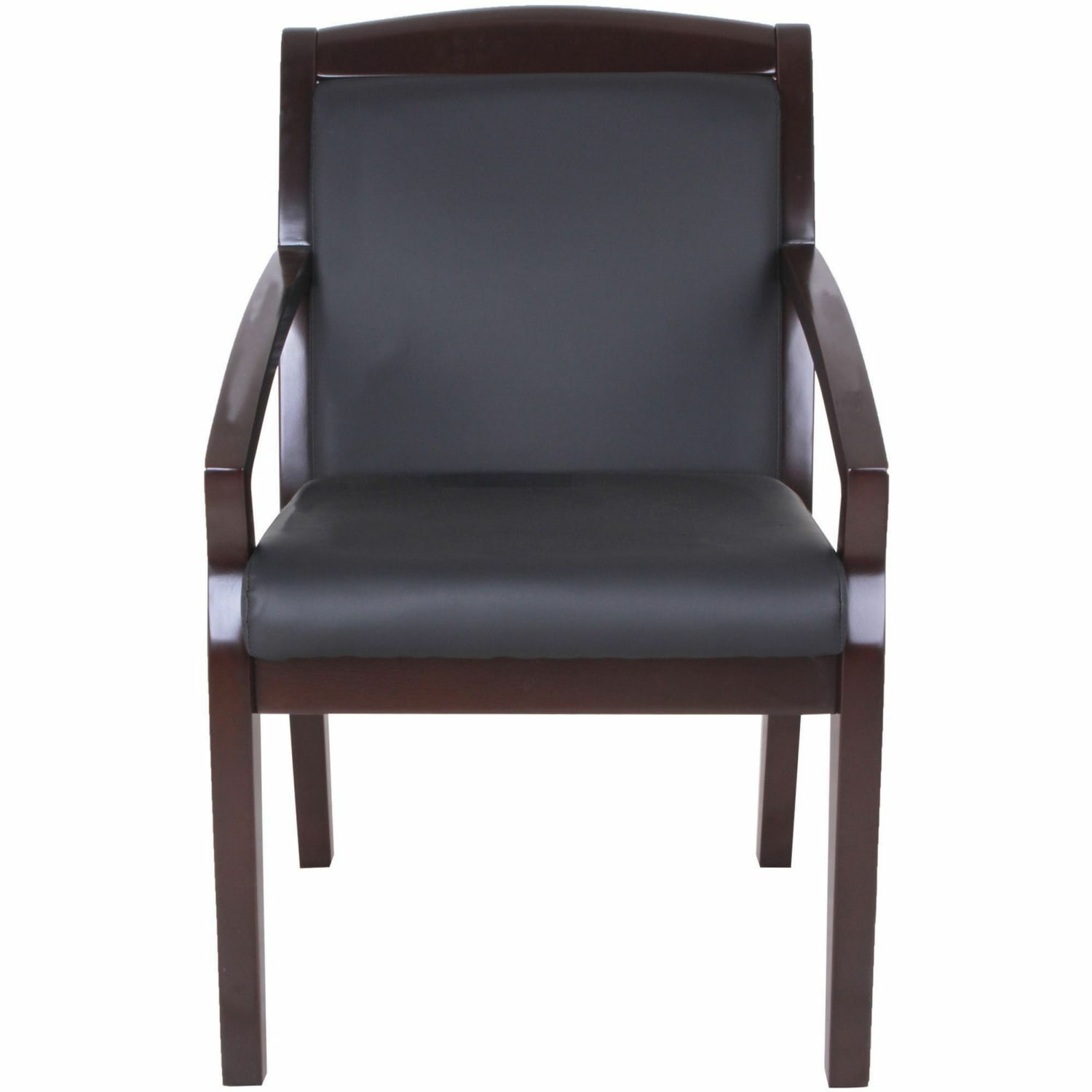 Lorell Bonded Leather/Wood Guest Chair With Sloping Arms, Black/Espresso - Image 3