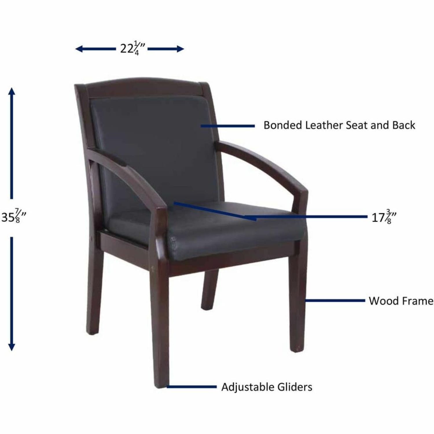 Lorell Bonded Leather/Wood Guest Chair With Sloping Arms, Black/Espresso - Image 5