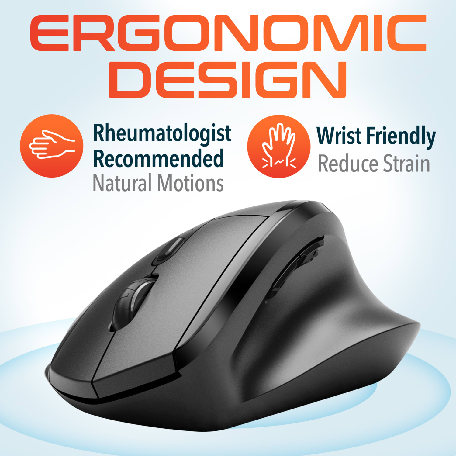 Delton S30 Wireless Ergonomic Computer Mouse, Black - Image 3