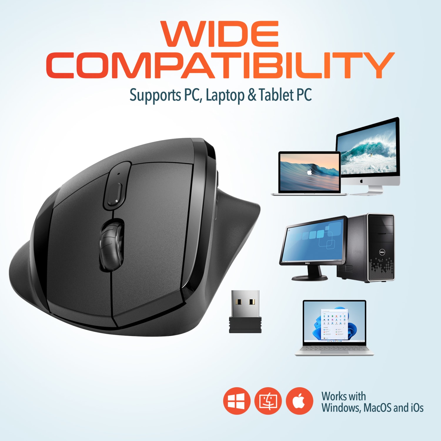 Delton S30 Wireless Ergonomic Computer Mouse, Black - Image 4