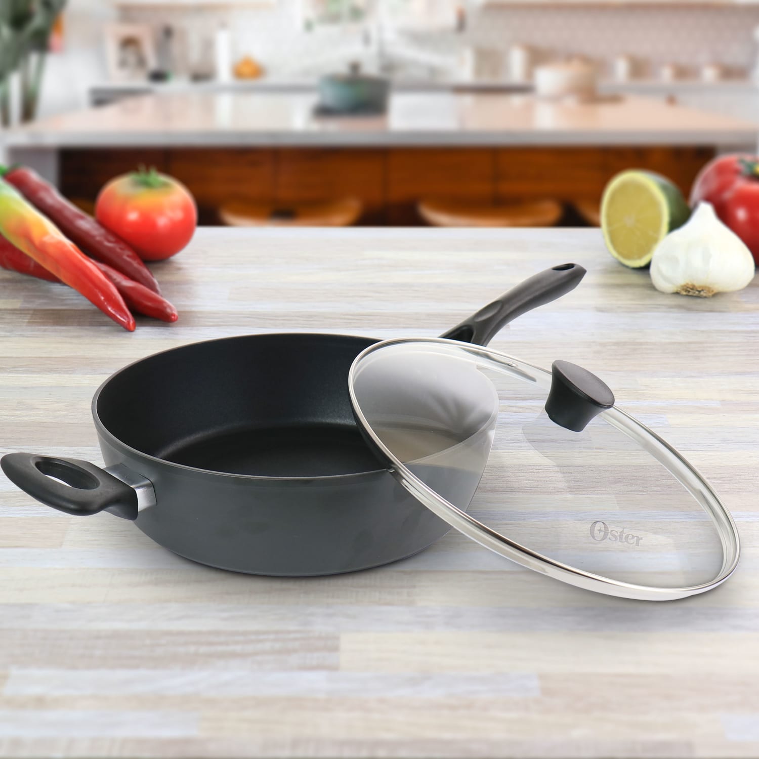 Oster 4.7-Quart Aluminum Saute Pan With Lid, Black - Image 3