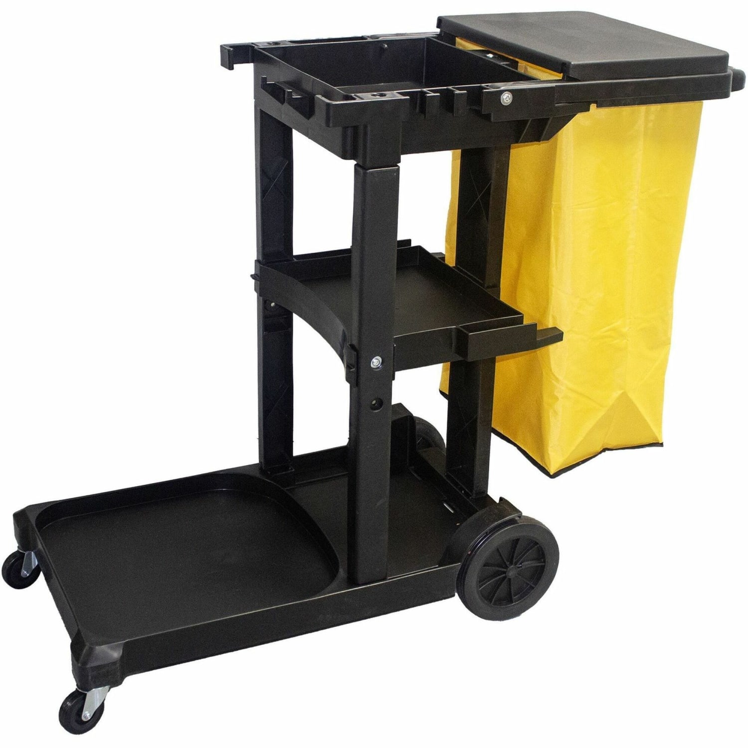 Impact Janitorial Cart, Plastic, 3 Shelves, 1 Bin, 20.5in x 48in x 38in, Yellow - Image 6