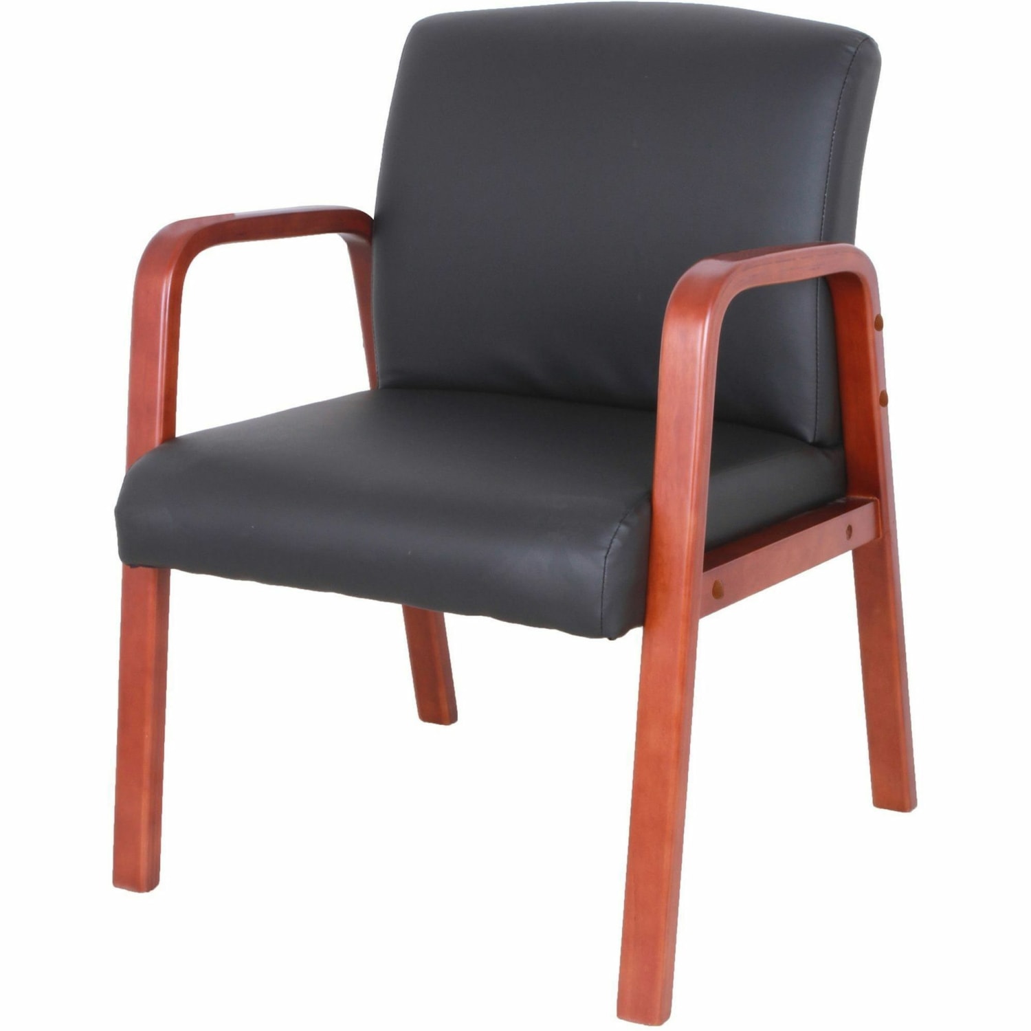 Lorell Bonded Leather/Wood Guest Chair, Black/Cherry - Image 5