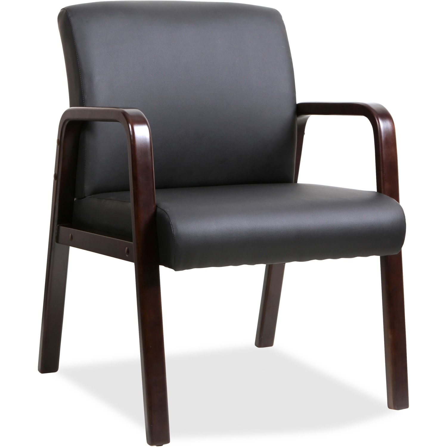 Lorell Bonded Leather/Wood Guest Chair, Black/Espresso