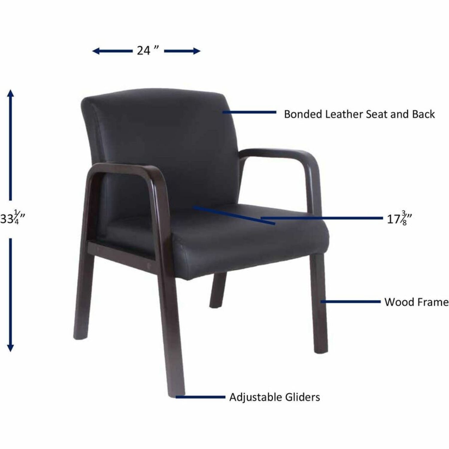 Lorell Bonded Leather/Wood Guest Chair, Black/Espresso - Image 5