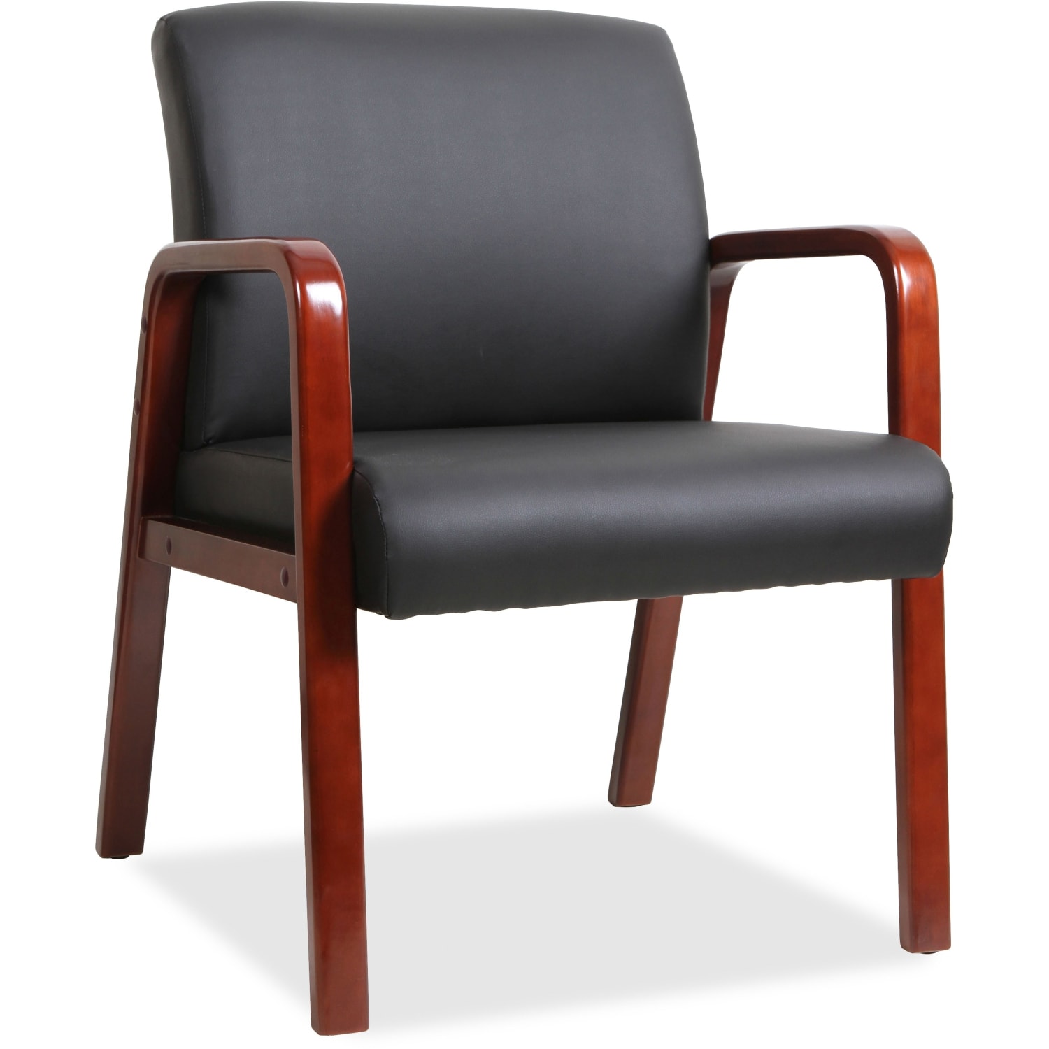 Lorell Bonded Leather/Wood Guest Chair, Black/Cherry Mahogany