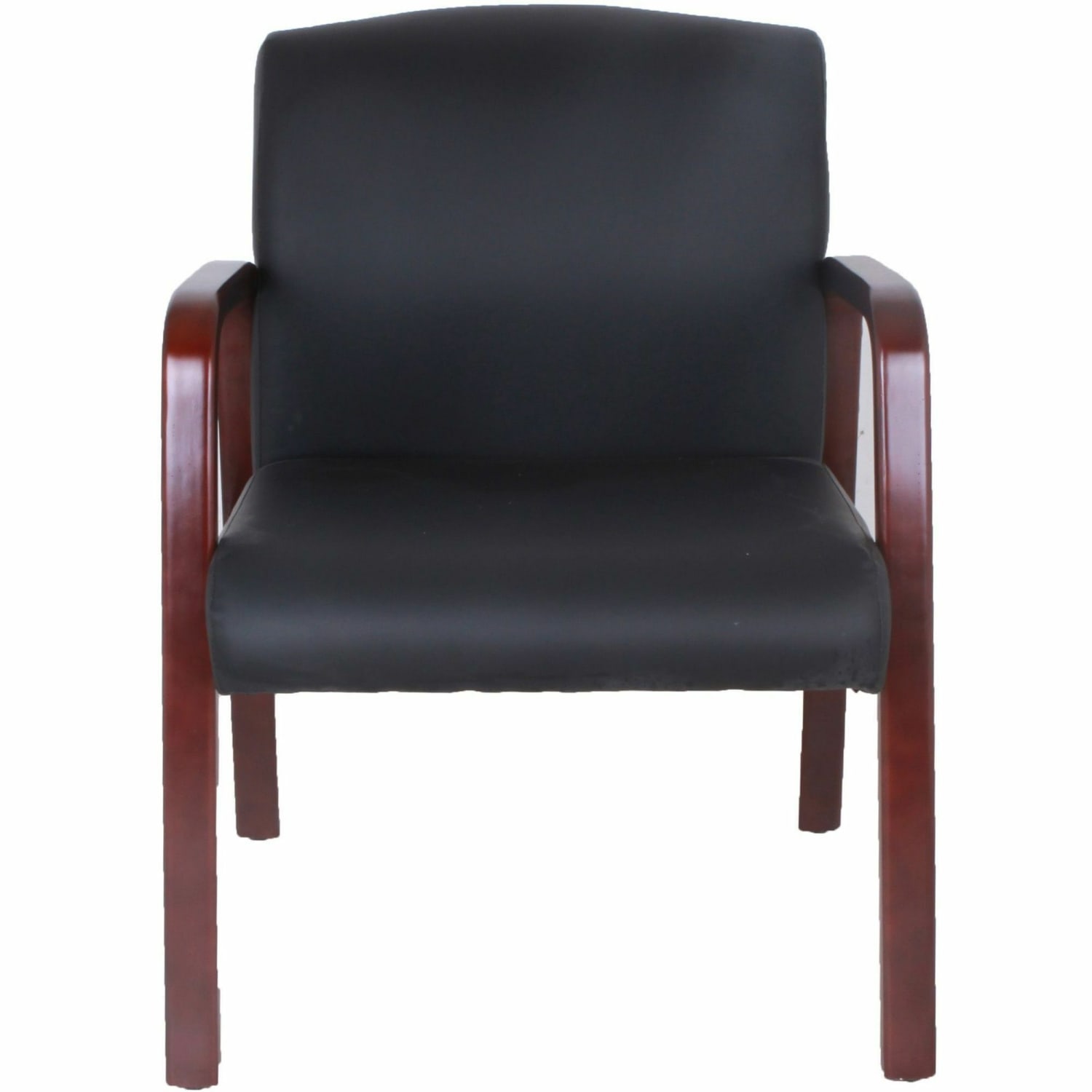 Lorell Bonded Leather/Wood Guest Chair, Black/Cherry Mahogany - Image 3