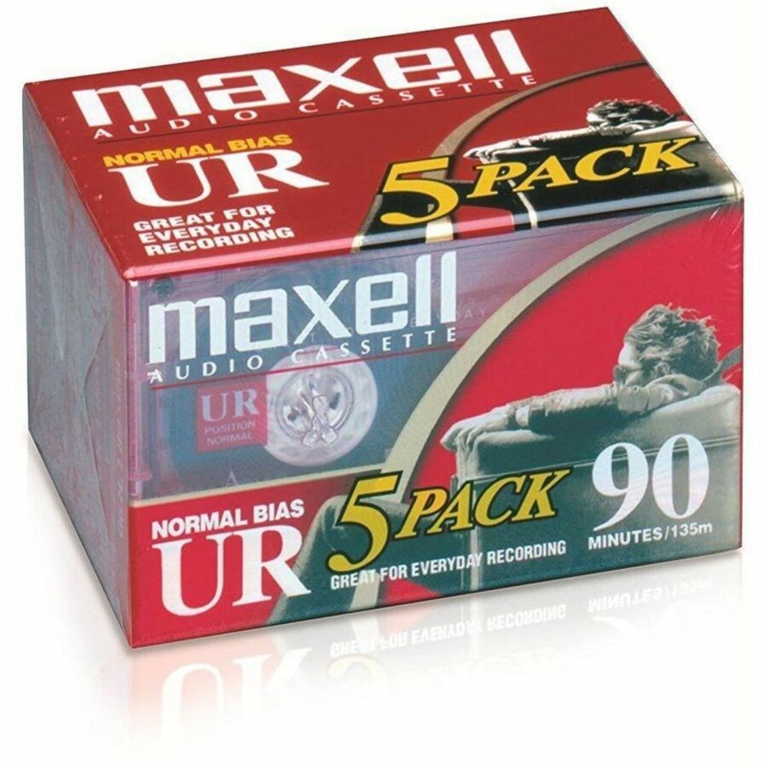 Maxell UR Type I 90-Minute Normal-Bias Cassette Tapes, Pack Of 5 Tapes, MXL108562