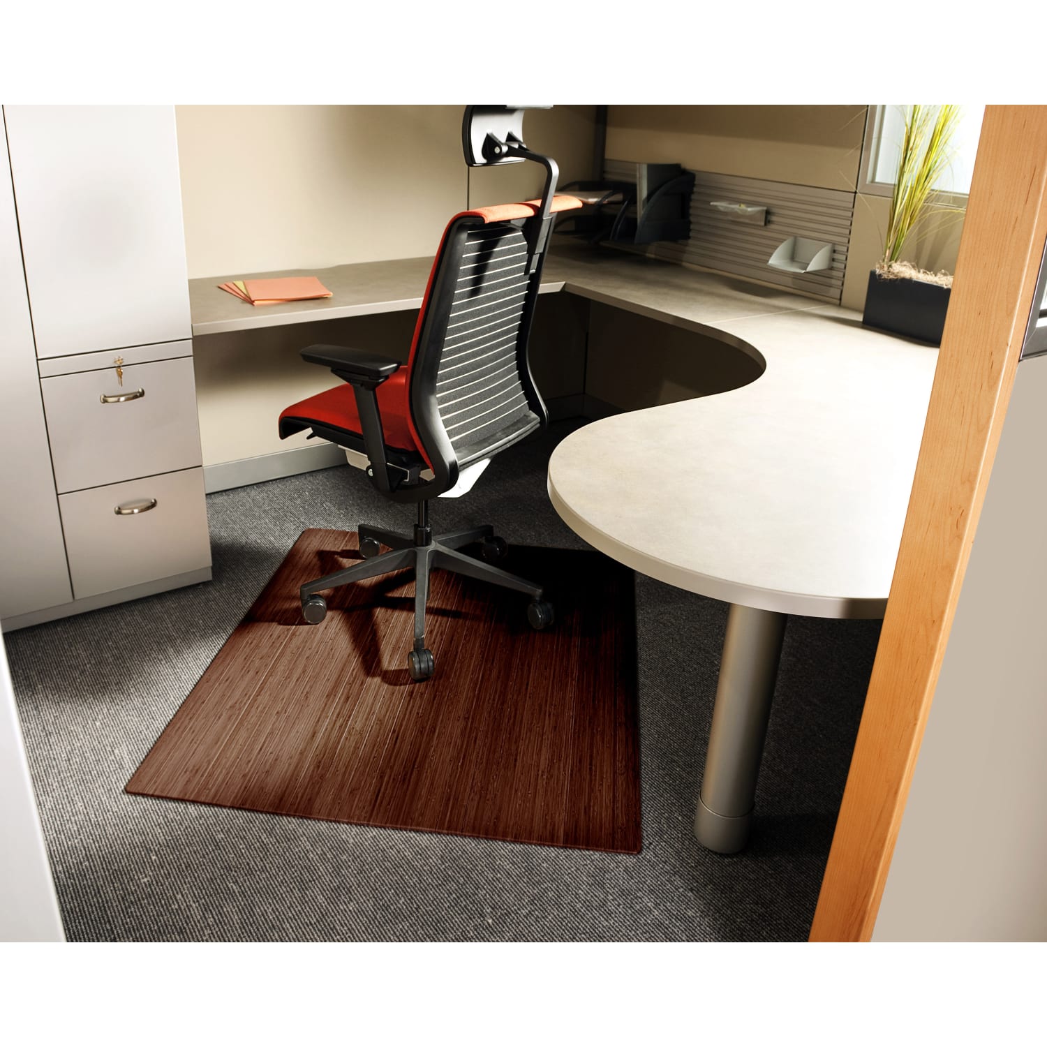 Anji Mountain Roll-Up Chair Mat, Rectangular, 42in x 48in, Walnut - Image 3