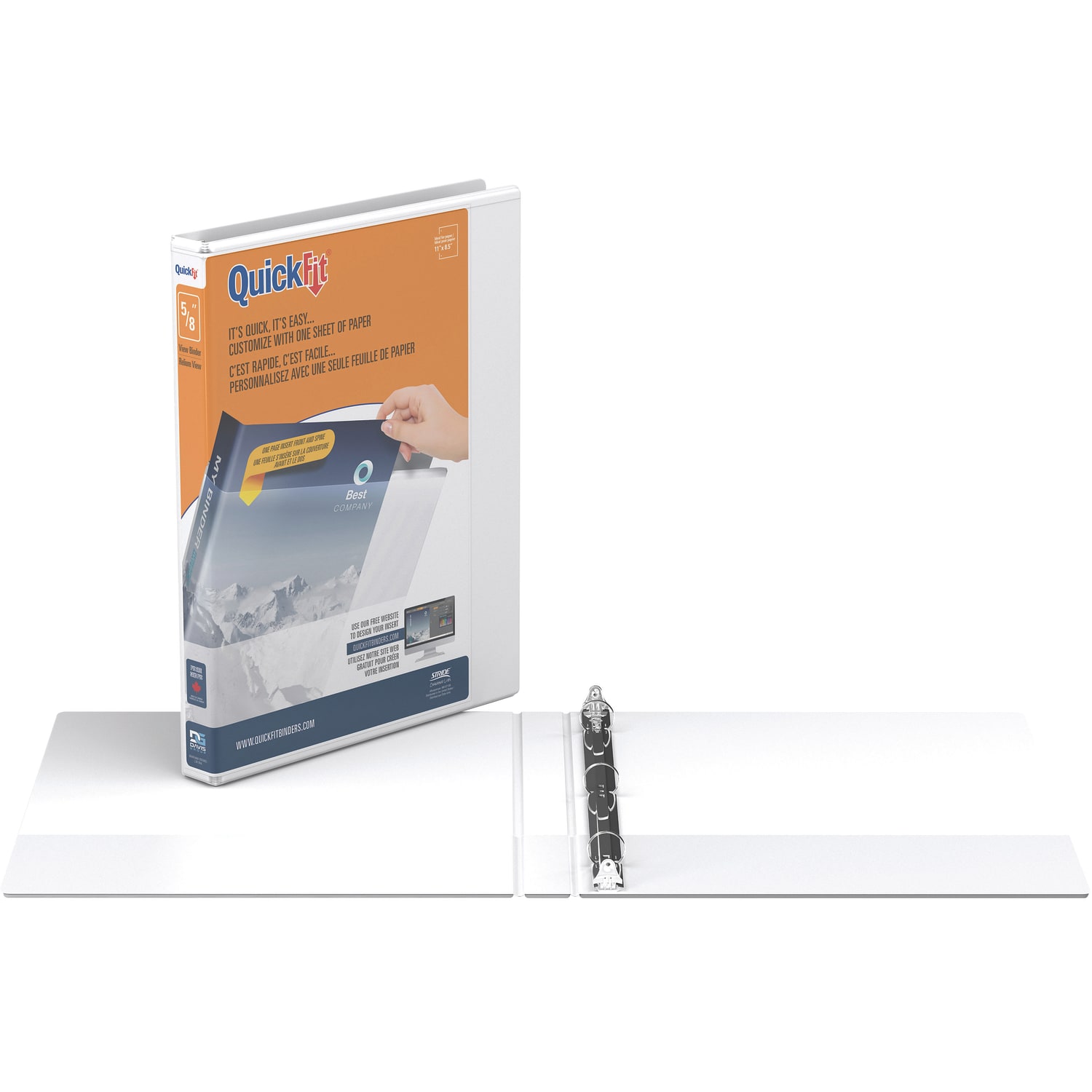 QuickFit View 3-Ring Binder, 5/8in Round Rings, 50% Recycled, White - Image 3