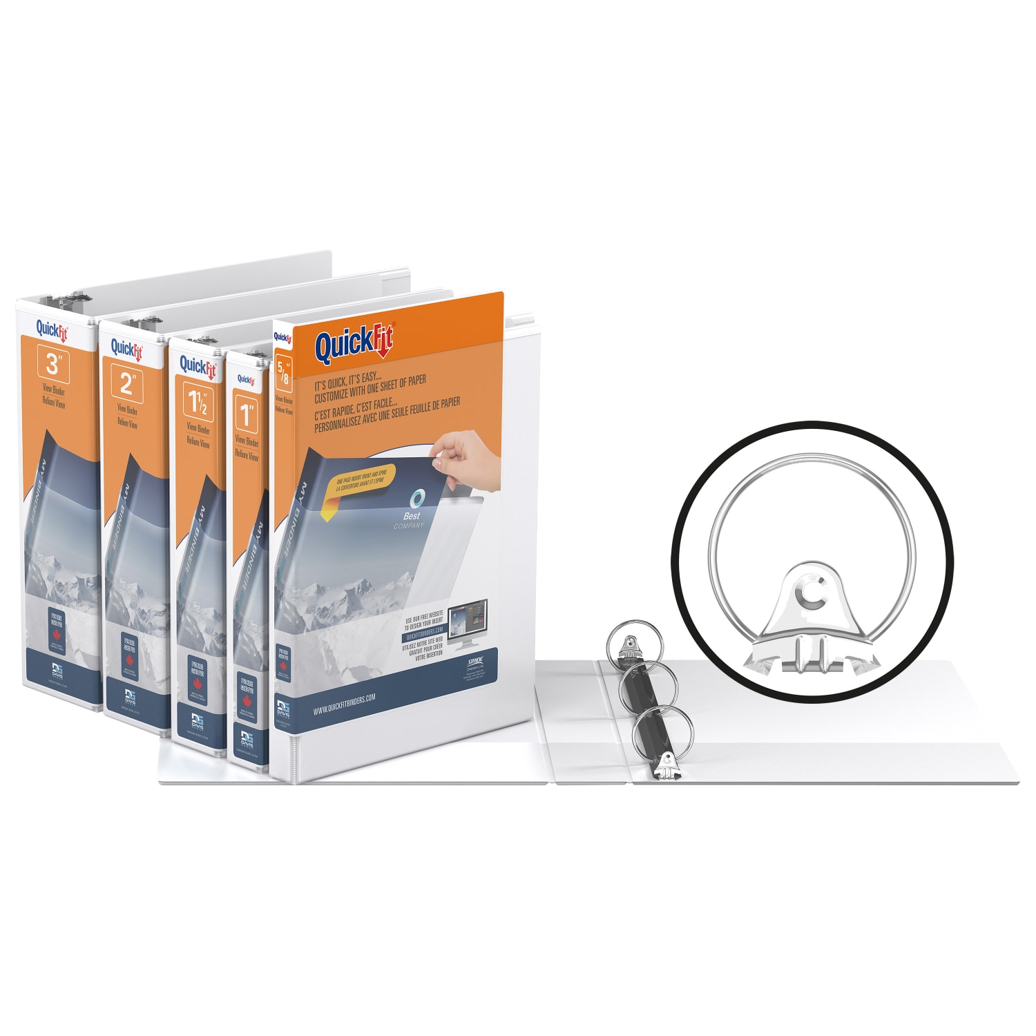 QuickFit View 3-Ring Binder, 5/8in Round Rings, 50% Recycled, White - Image 6
