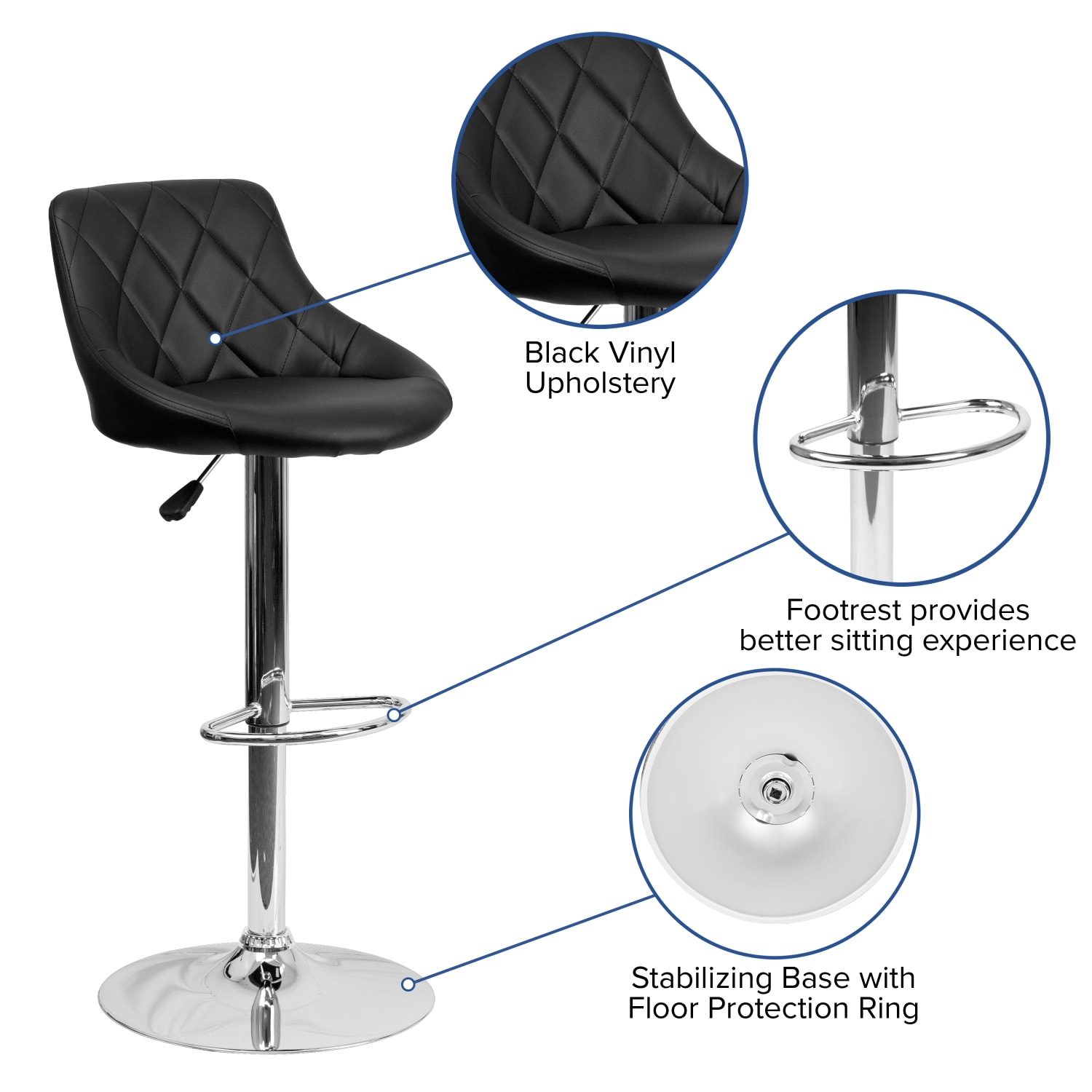 Flash Furniture Contemporary Vinyl Bucket Seat Adjustable Height Barstool with Diamond Pattern Back and Chrome Base Black PopularChairscom Flash Furniture Contemporary Vinyl Bucket Seat Adjustable Height Barstool with Diamond Pattern Back and Chrome Base Black PopularChairscom