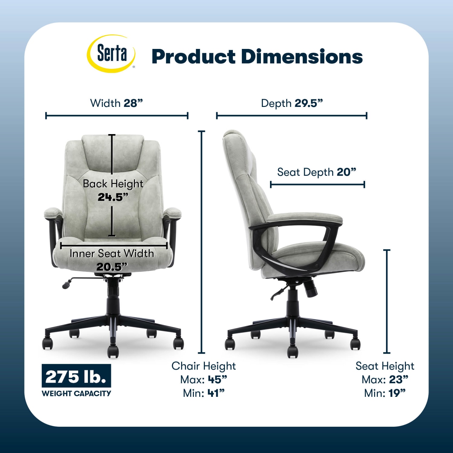 Serta Comfort Eco Ergonomic Velvet Mid-Back Office Chair, Light Gray - Image 4