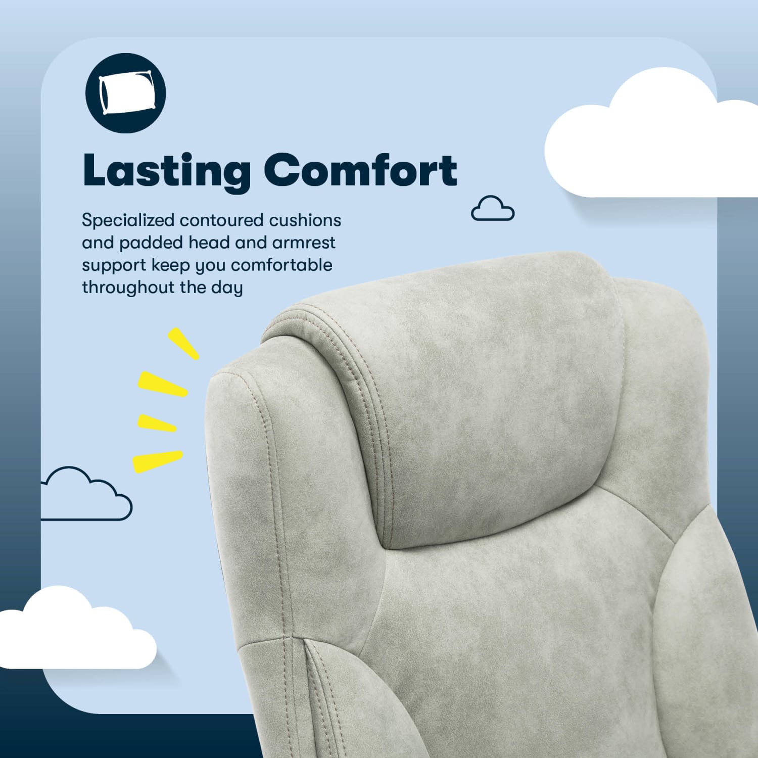Serta Comfort Eco Ergonomic Velvet Mid-Back Office Chair, Light Gray - Image 6