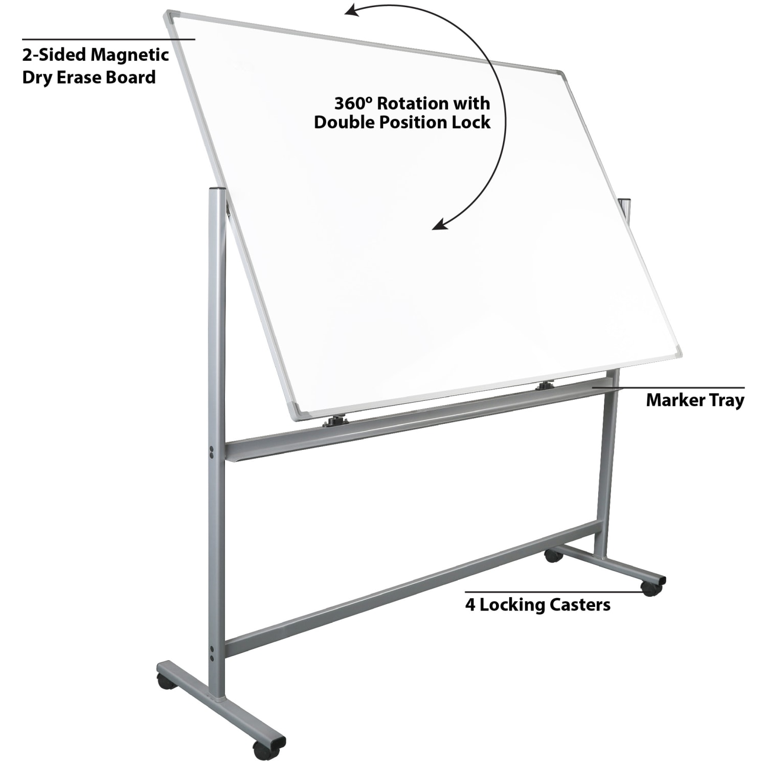 WorkPro Double-Sided Mobile Magnetic Dry-Erase Whiteboard Easel, 72in x 48in, Aluminum Frame With Silver Finish - Image 4