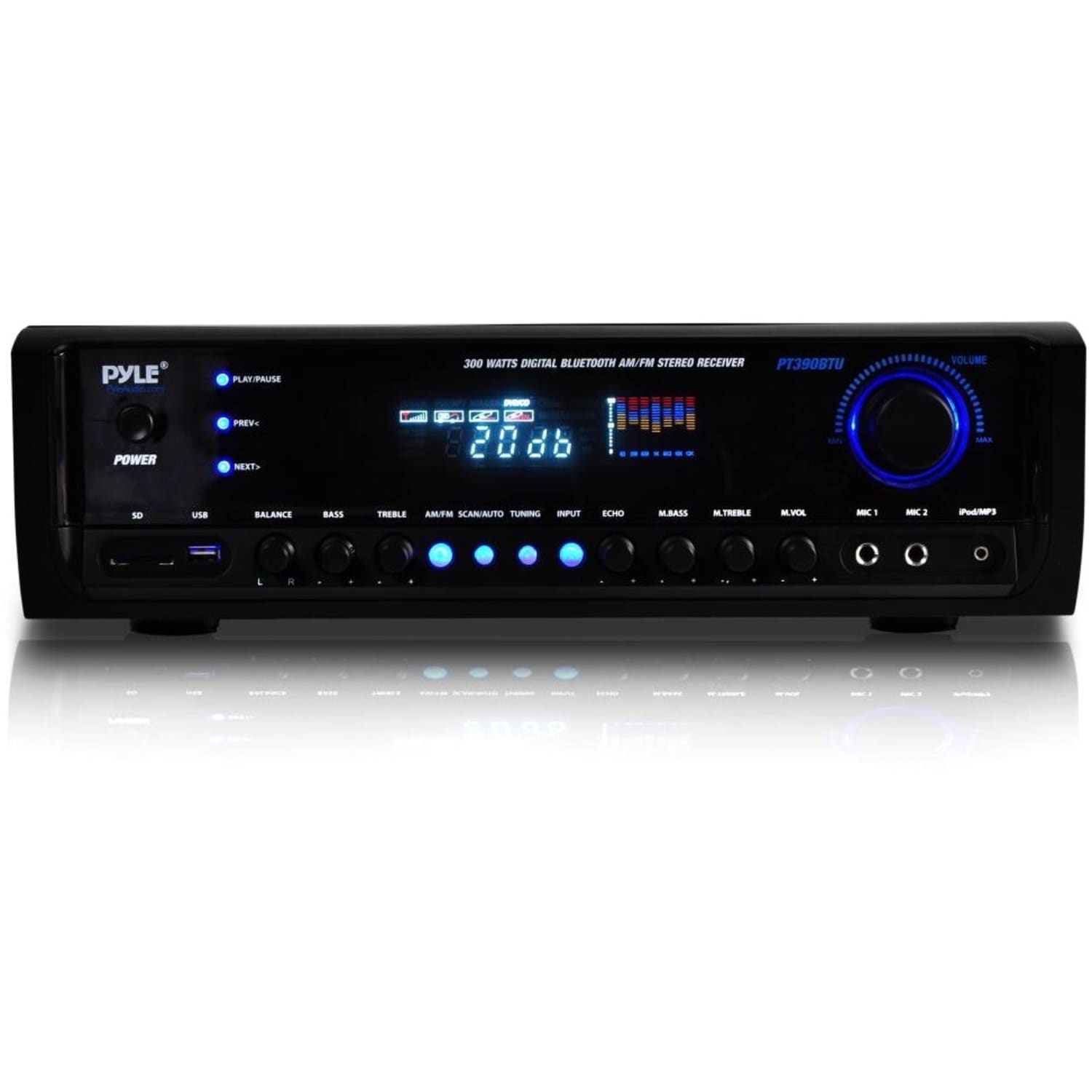 PyleHome PT390BTU AM/FM Receiver - 4 Channel - Black - 20 Hz to 20 kHz - AM, FM - Bluetooth - USB - Image 3