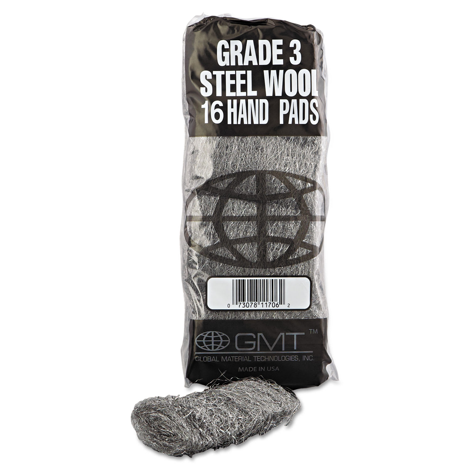GMT Industrial-Quality Steel Wool Hand Pads, #3 Medium, Steel Gray, 16 Pads/Sleeve, 12 Sleeves/Carton - Image 3