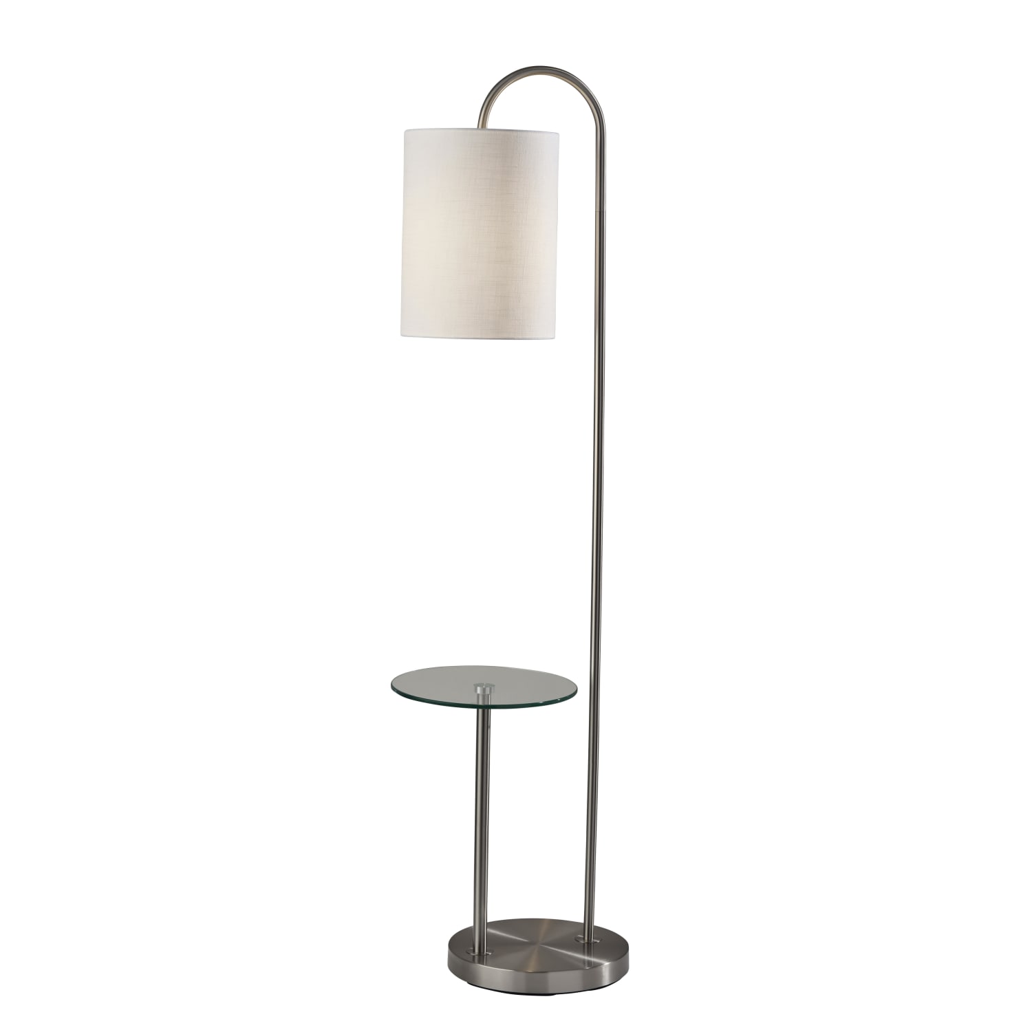 Adesso Amira 1-Shelf Floor Lamp, 64inH, White Shade/Brushed Steel Base